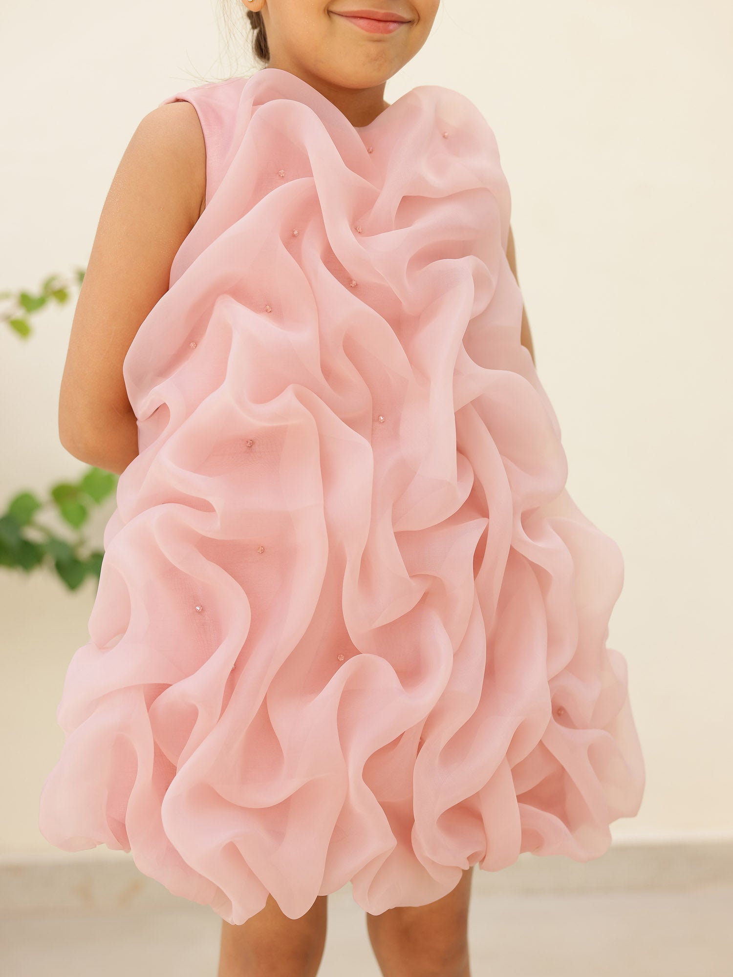JANYAS CLOSET Mauve Pink Celestial Tuck Ruffle Dress