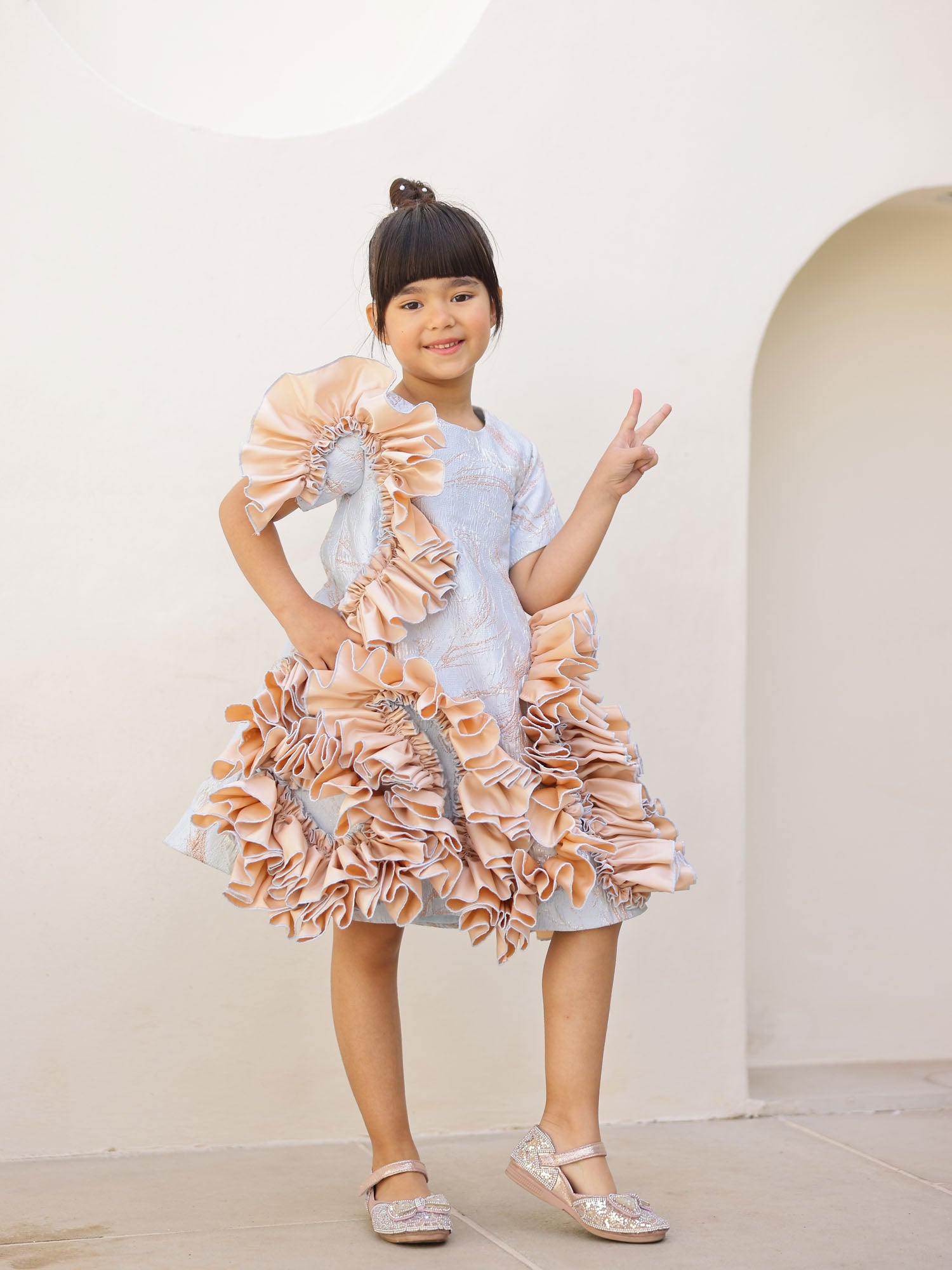 Sample Blue Jacquard Ruffled Dress