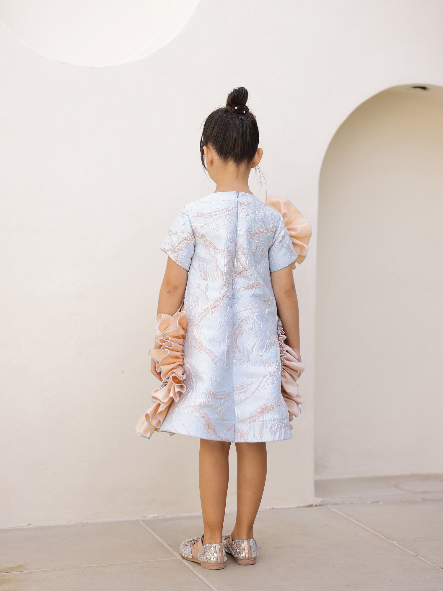 Sample Blue Jacquard Ruffled Dress