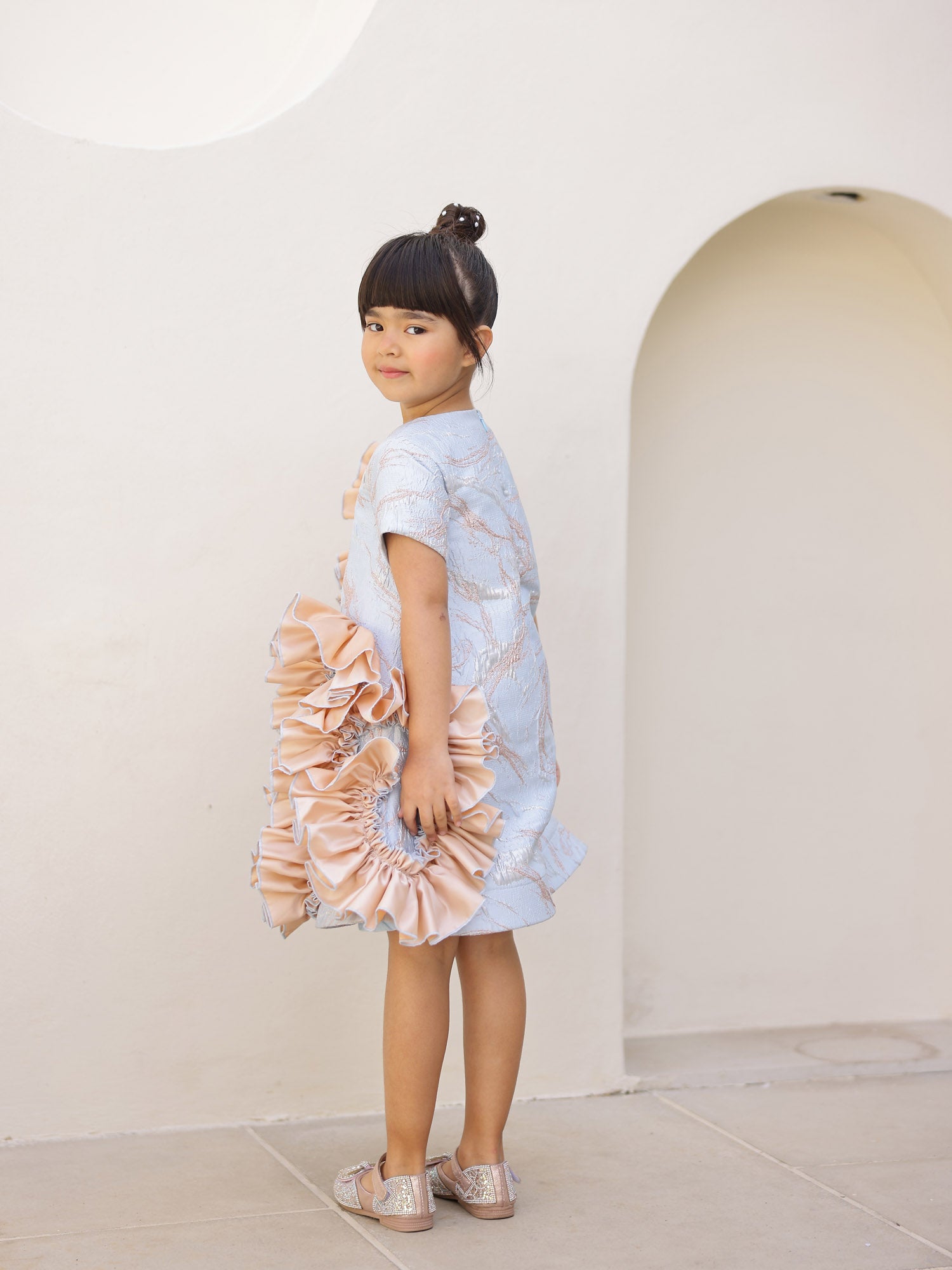 Sample Blue Jacquard Ruffled Dress