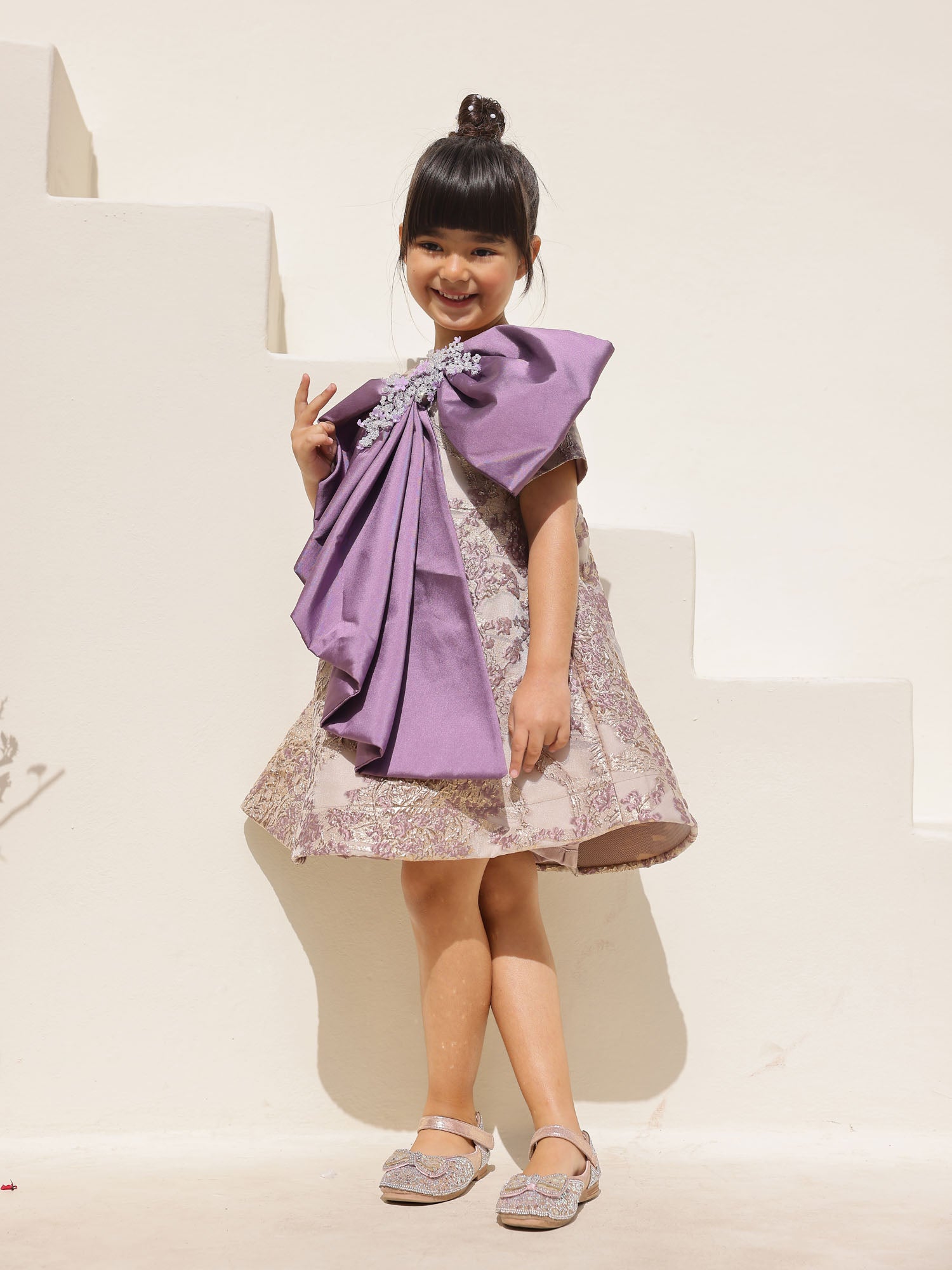 JANYAS CLOSET Royal Violet Bow Party Dress