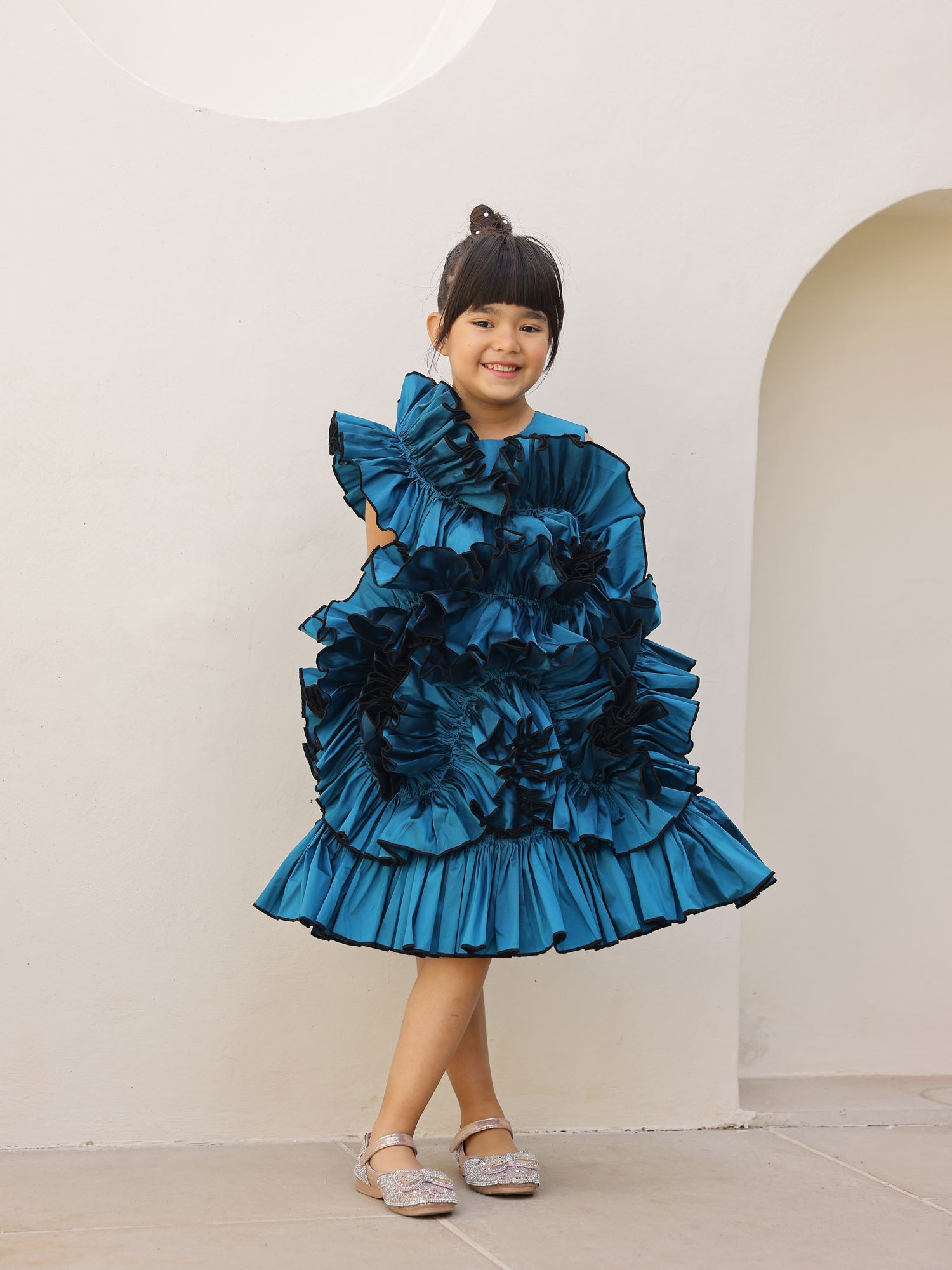 JANYAS CLOSET Teal Blue Ruffle Flower Girl Party Dress