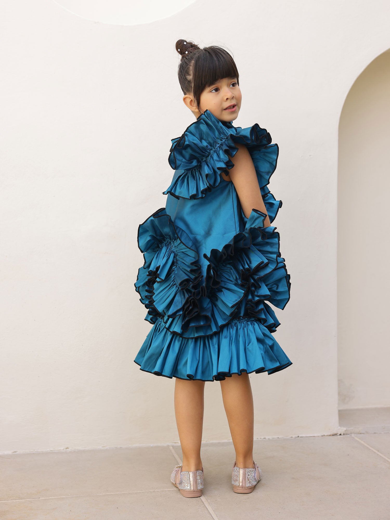 JANYAS CLOSET Teal Blue Ruffle Flower Girl Party Dress