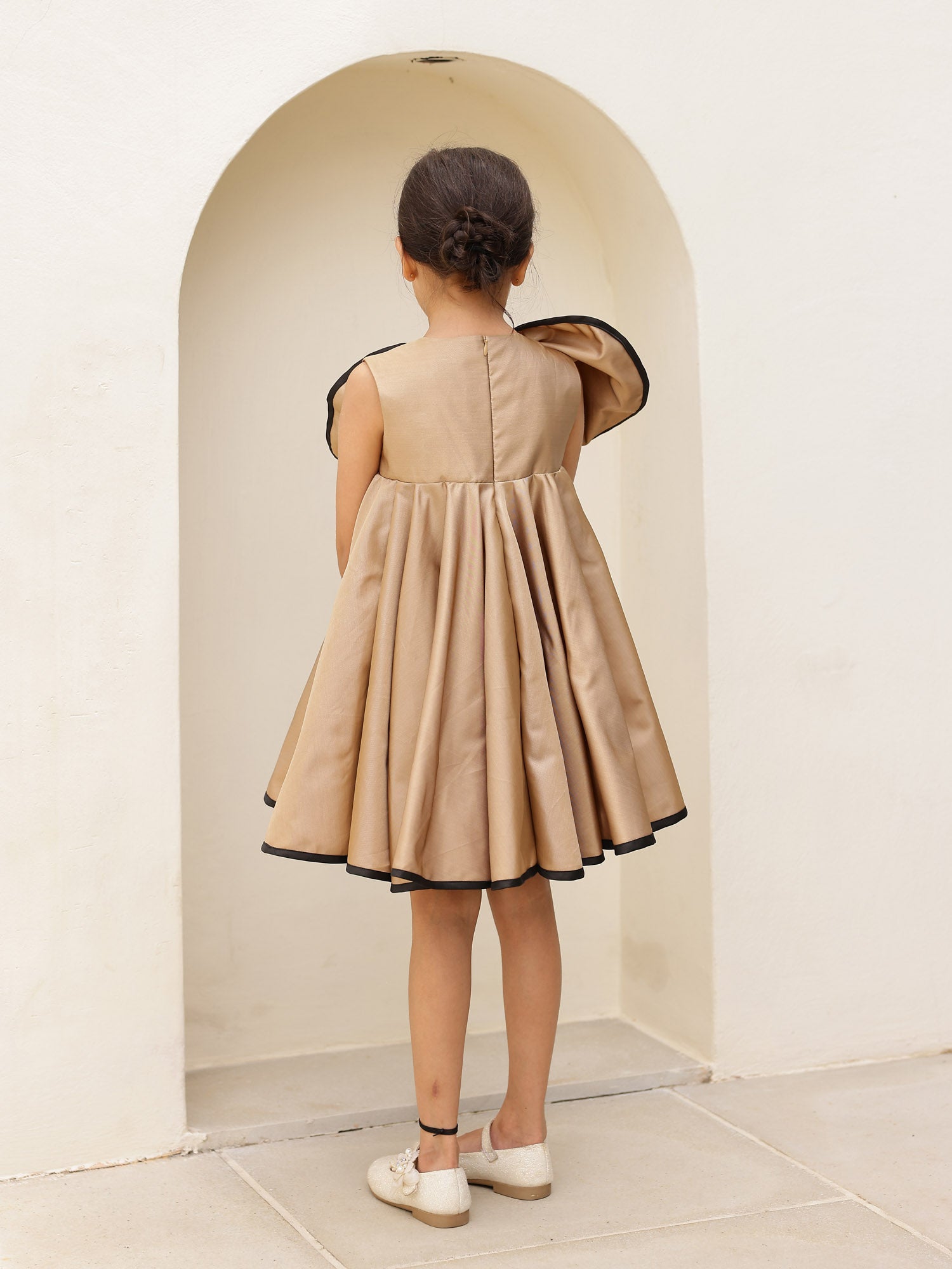 JANYAS CLOSET Luxe Gold Brown Flower Satin Dress