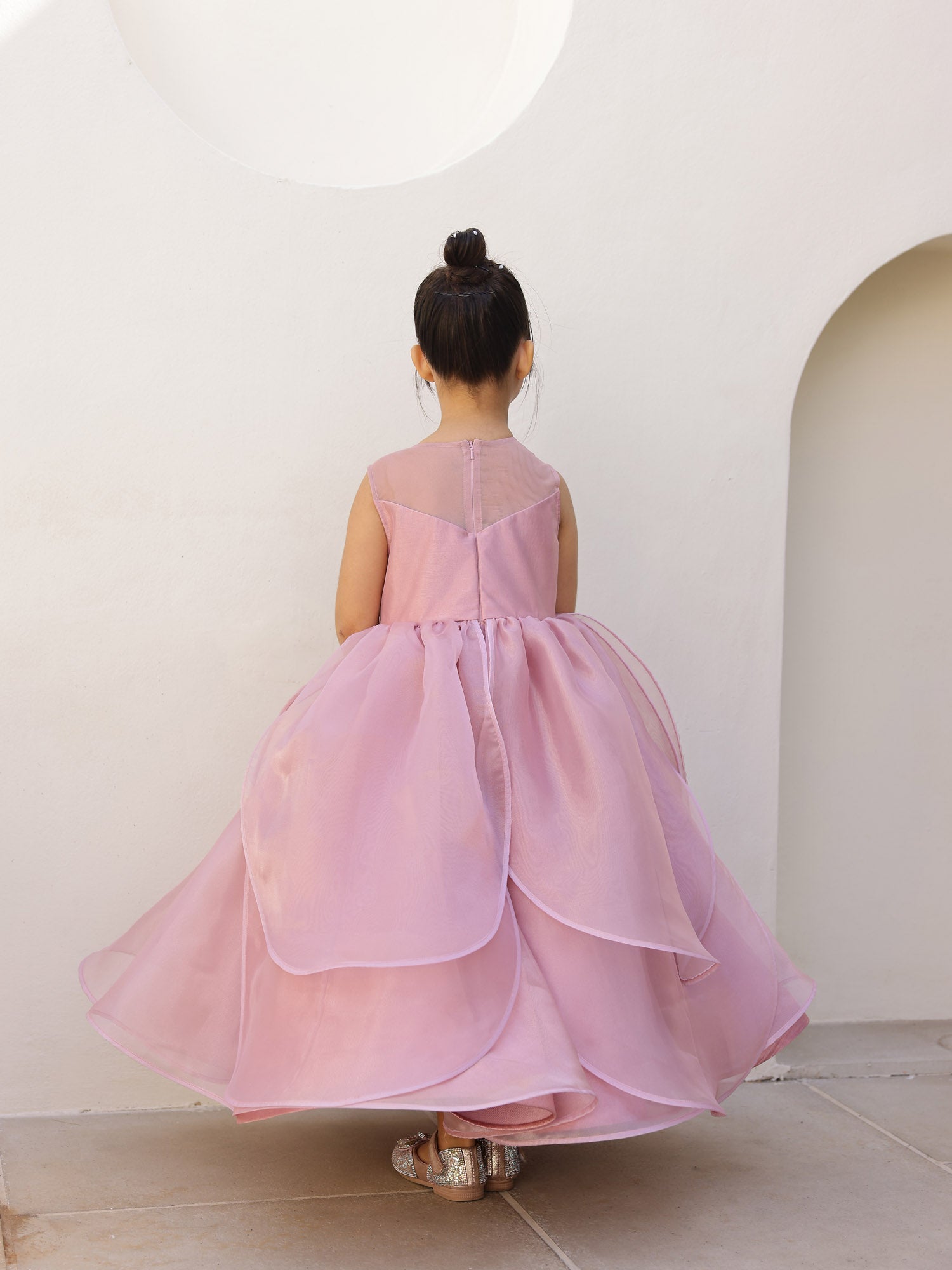 JANYAS CLOSET Amara Pink Petal Sequin Calf length Gown