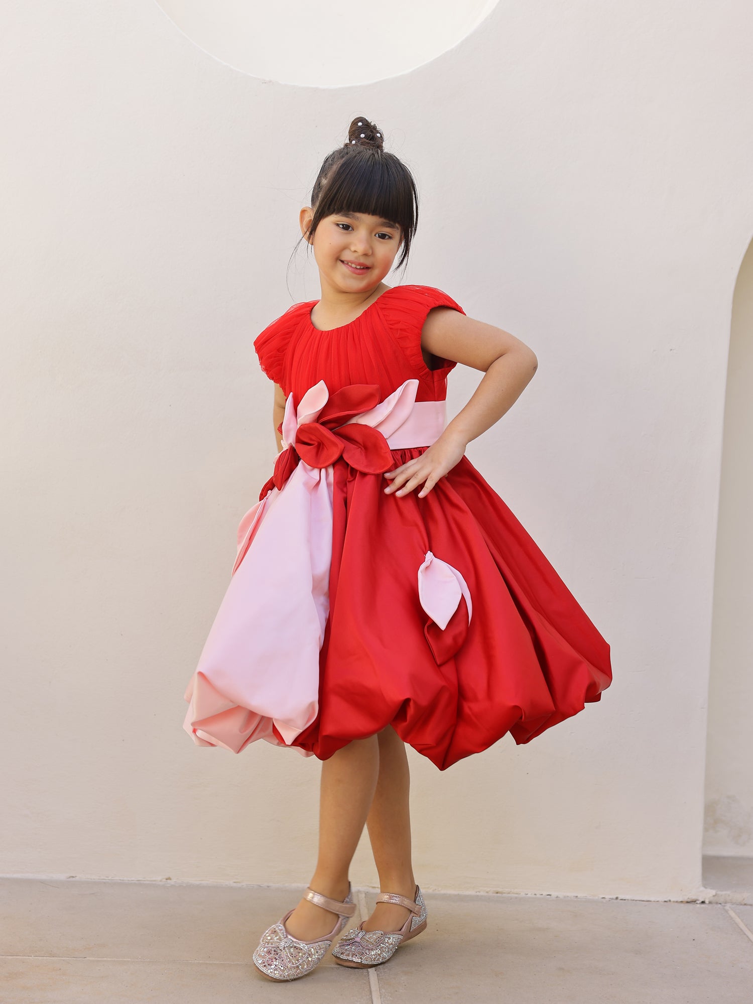 JANYAS CLOSET Pink & Red Sugar Flower Girl Dress