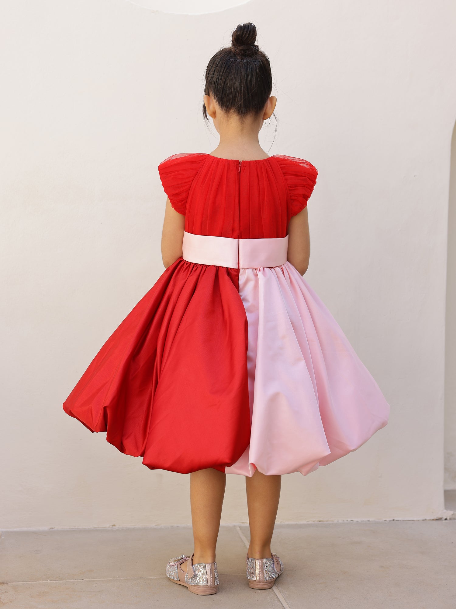 JANYAS CLOSET Pink & Red Sugar Flower Girl Dress
