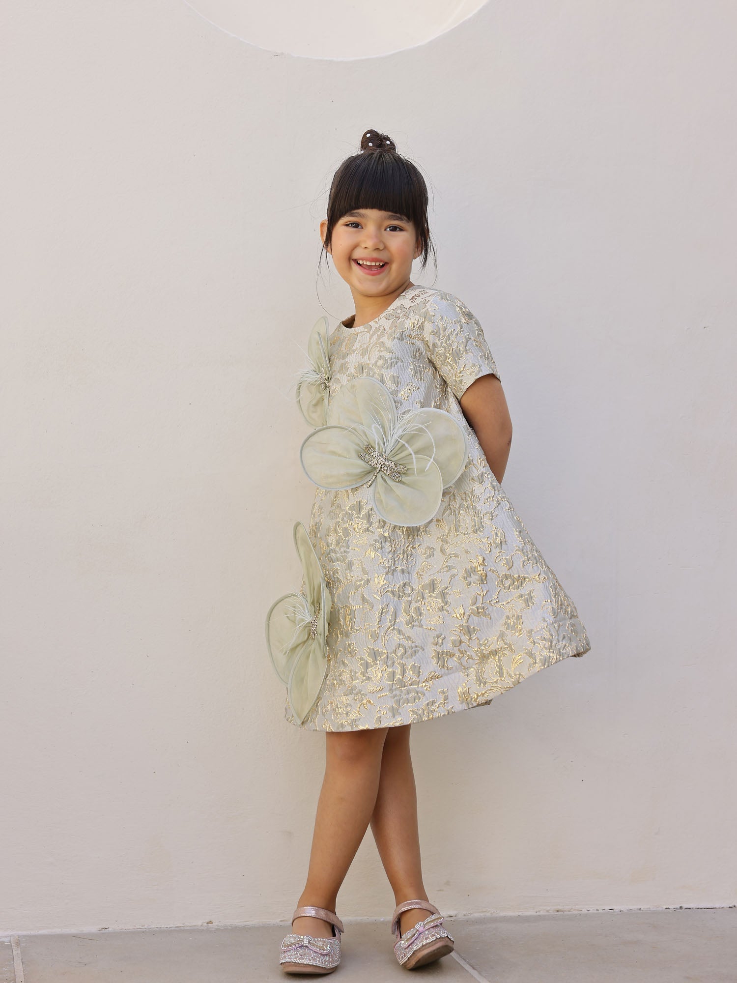 JANYAS CLOSET Elysia Butterfly Gold Jacquard Dress