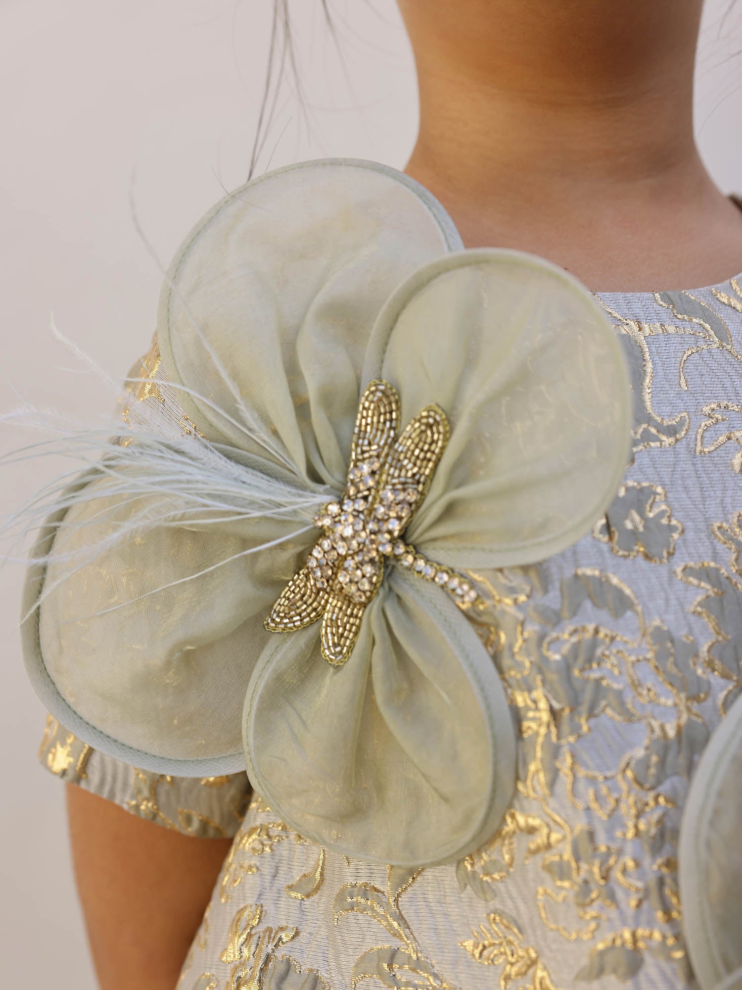 JANYAS CLOSET Elysia Butterfly Gold Jacquard Dress