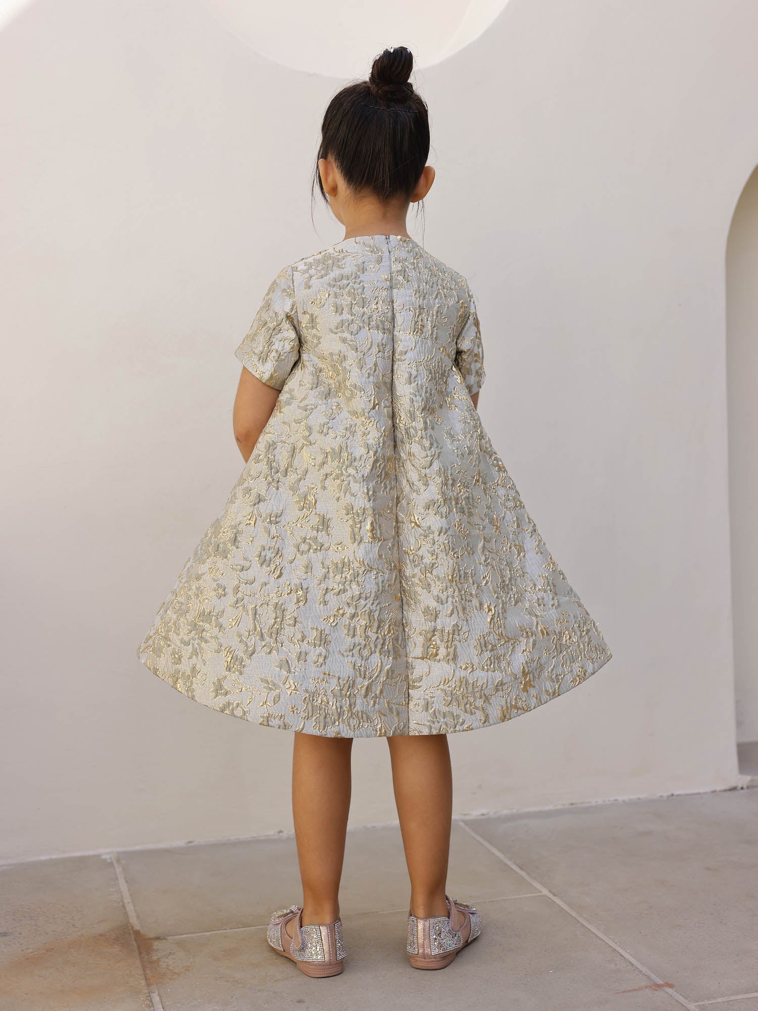 JANYAS CLOSET Elysia Butterfly Gold Jacquard Dress