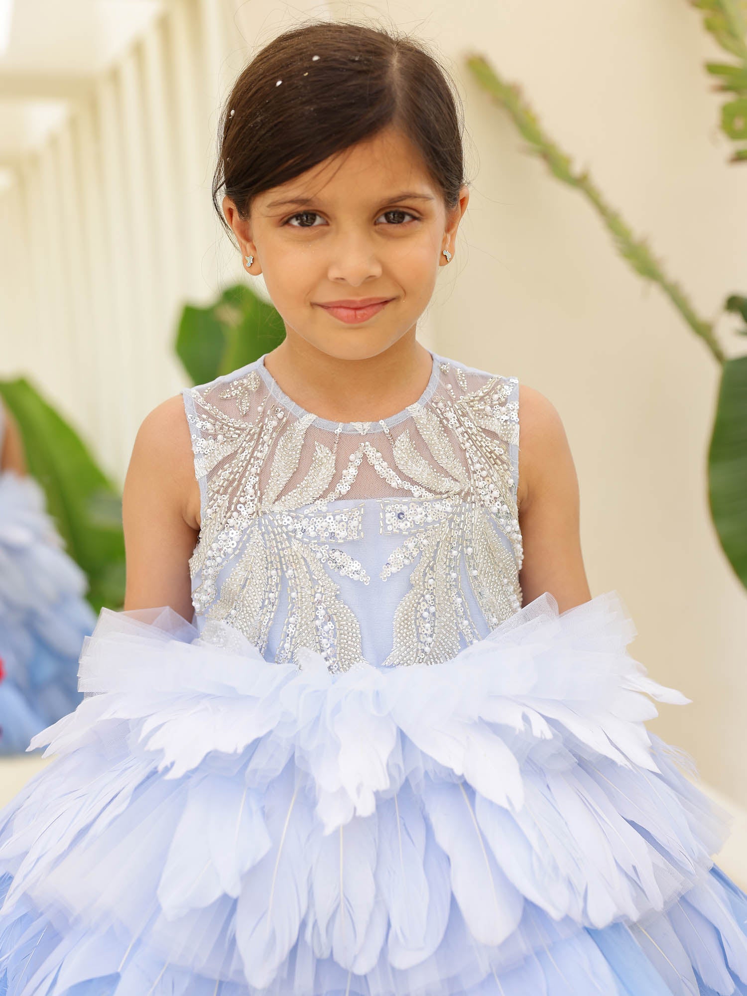 JANYAS CLOSET Blue Bird Luxury Feather Party Dress