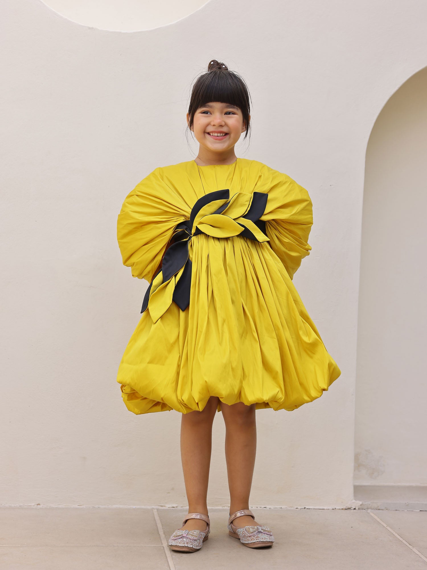 JANYAS CLOSET Yellow Jessica Drape Flower Girl Party Dress