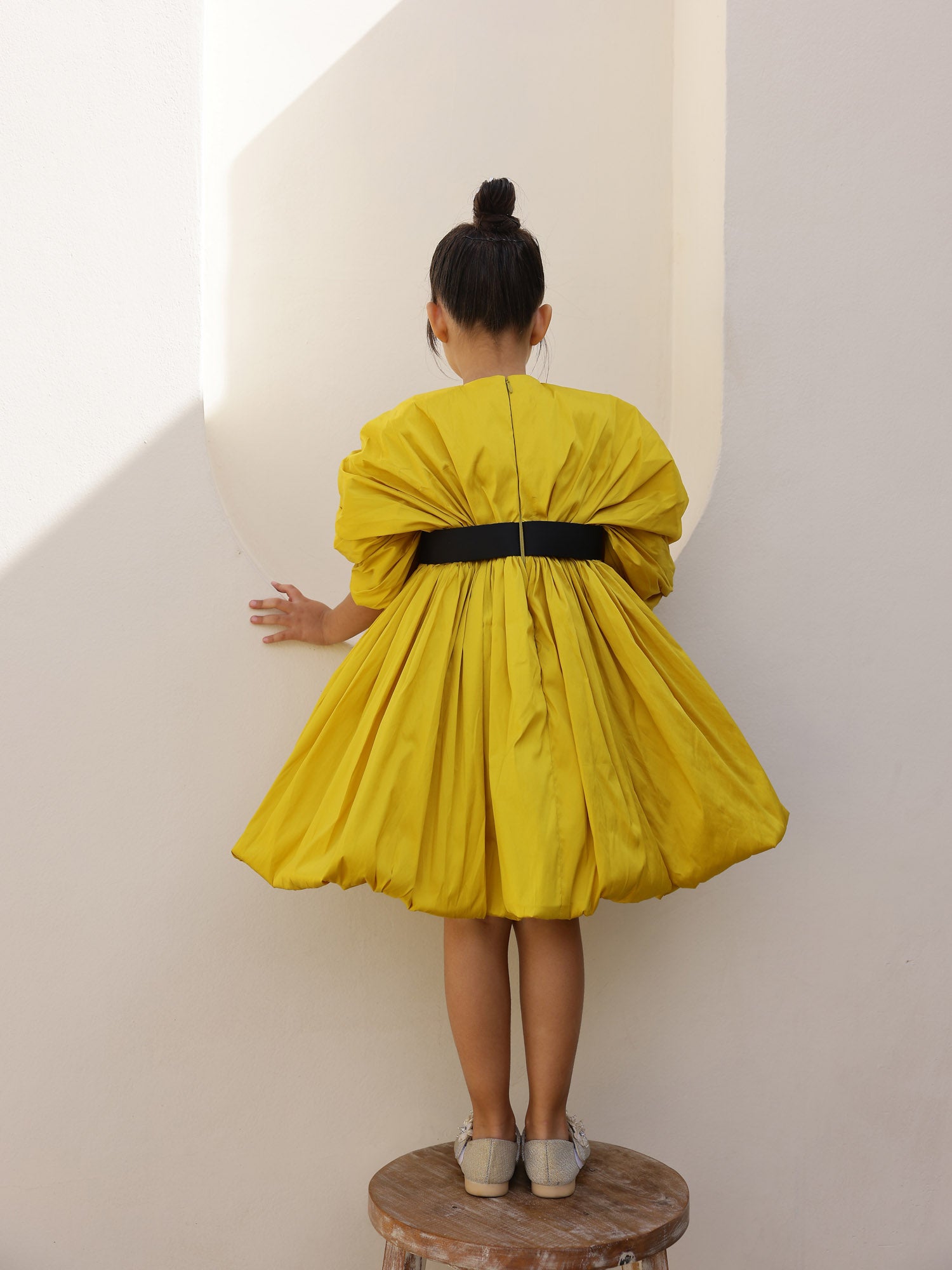 JANYAS CLOSET Yellow Jessica Drape Flower Girl Party Dress