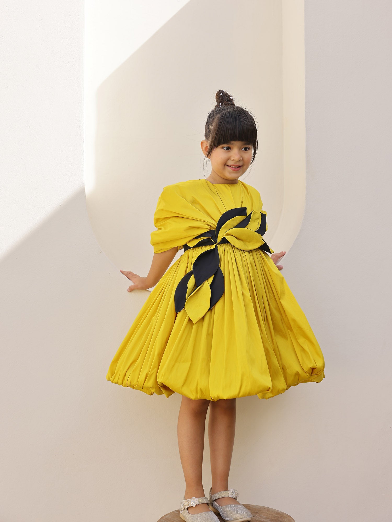 JANYAS CLOSET Yellow Jessica Drape Flower Girl Party Dress