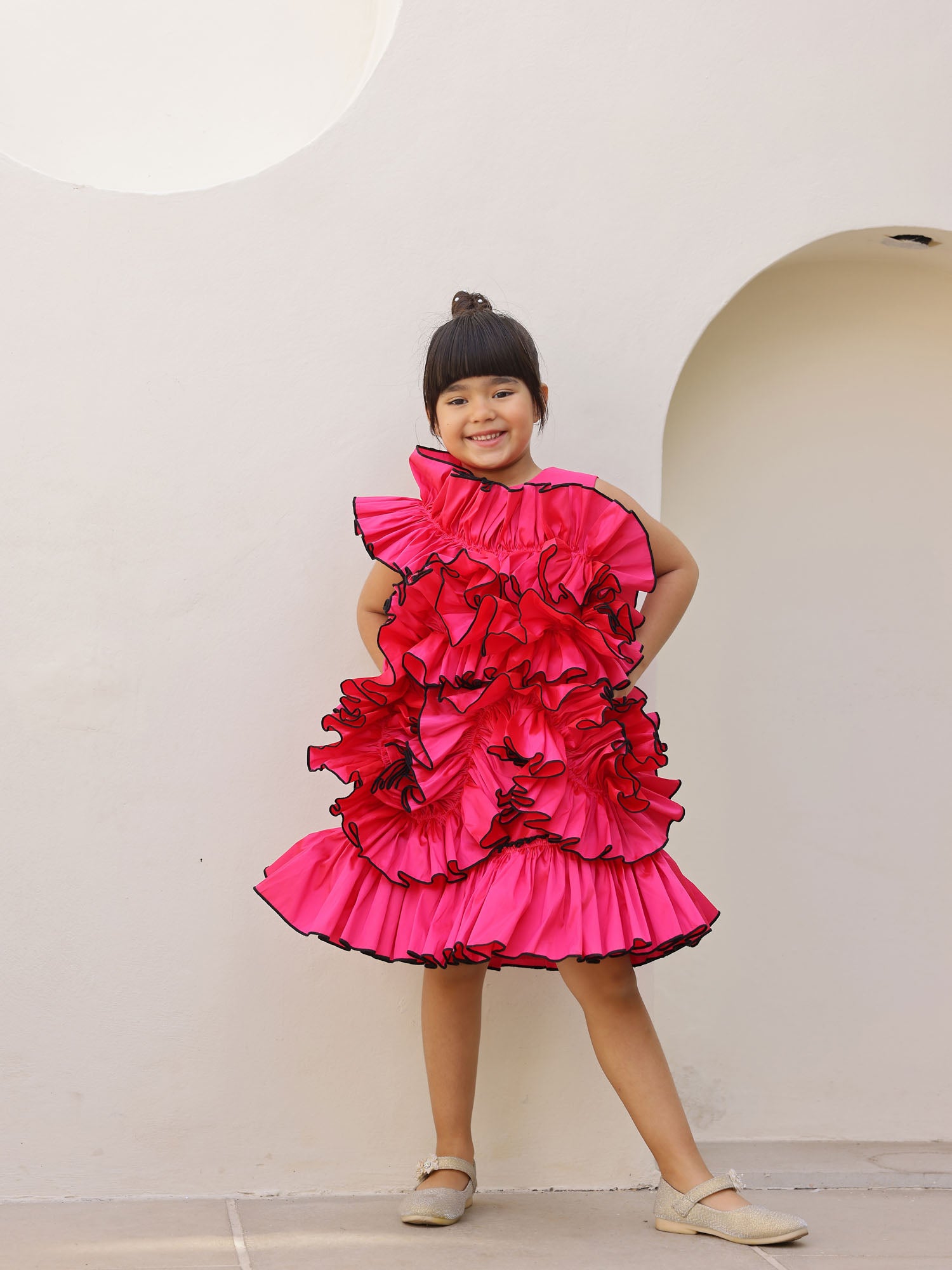JANYAS CLOSET Fuchsia Pink Ruffle Flower Girl Party Dress