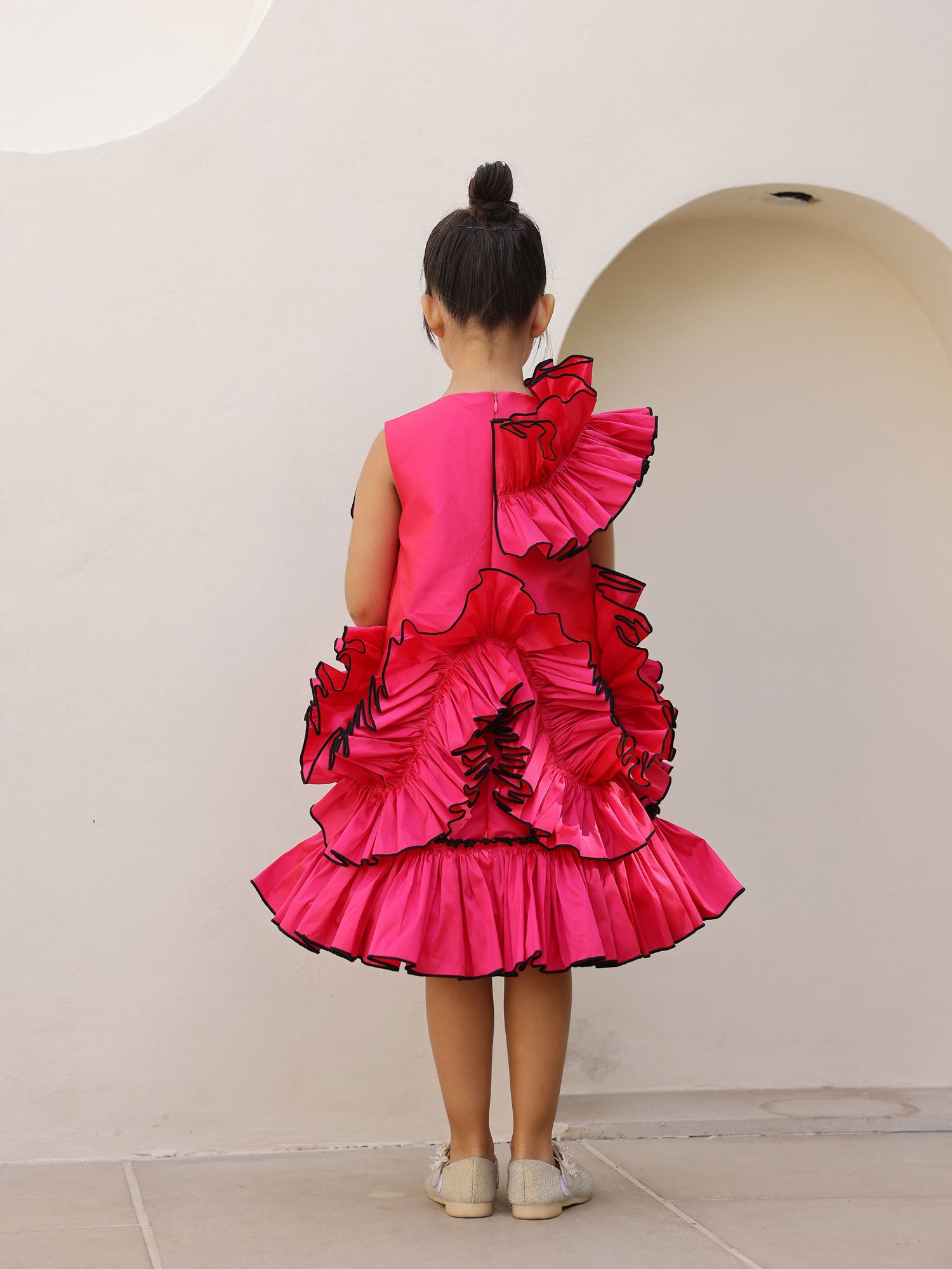 JANYAS CLOSET Fuchsia Pink Ruffle Flower Girl Party Dress