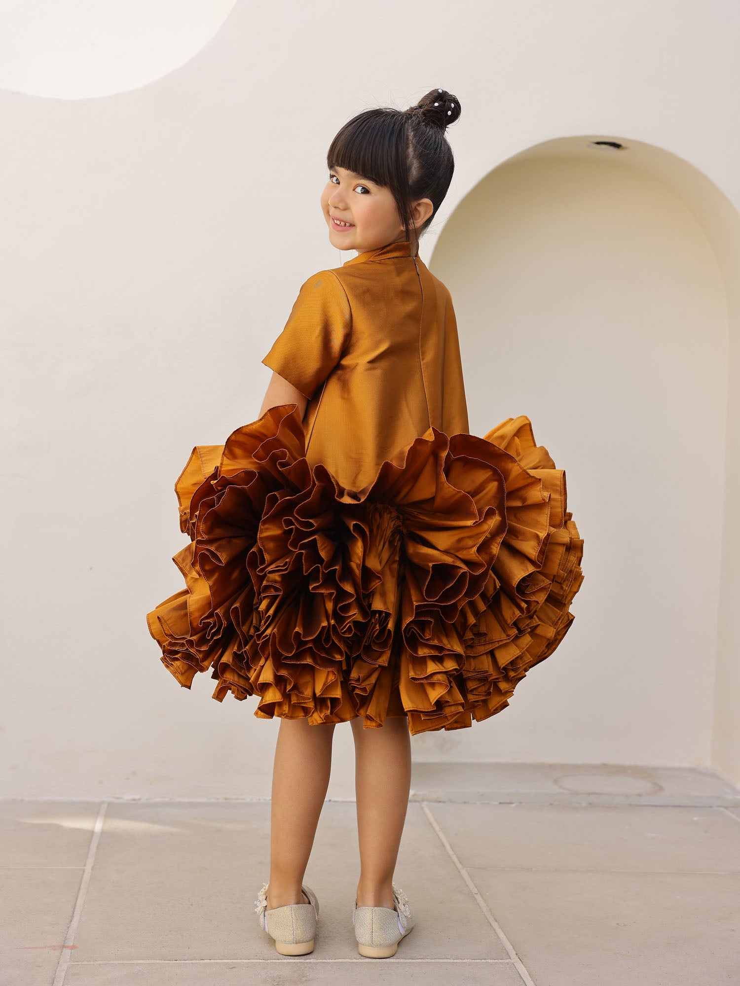 JANYAS CLOSET Golden Whispering  Ruffle Dress