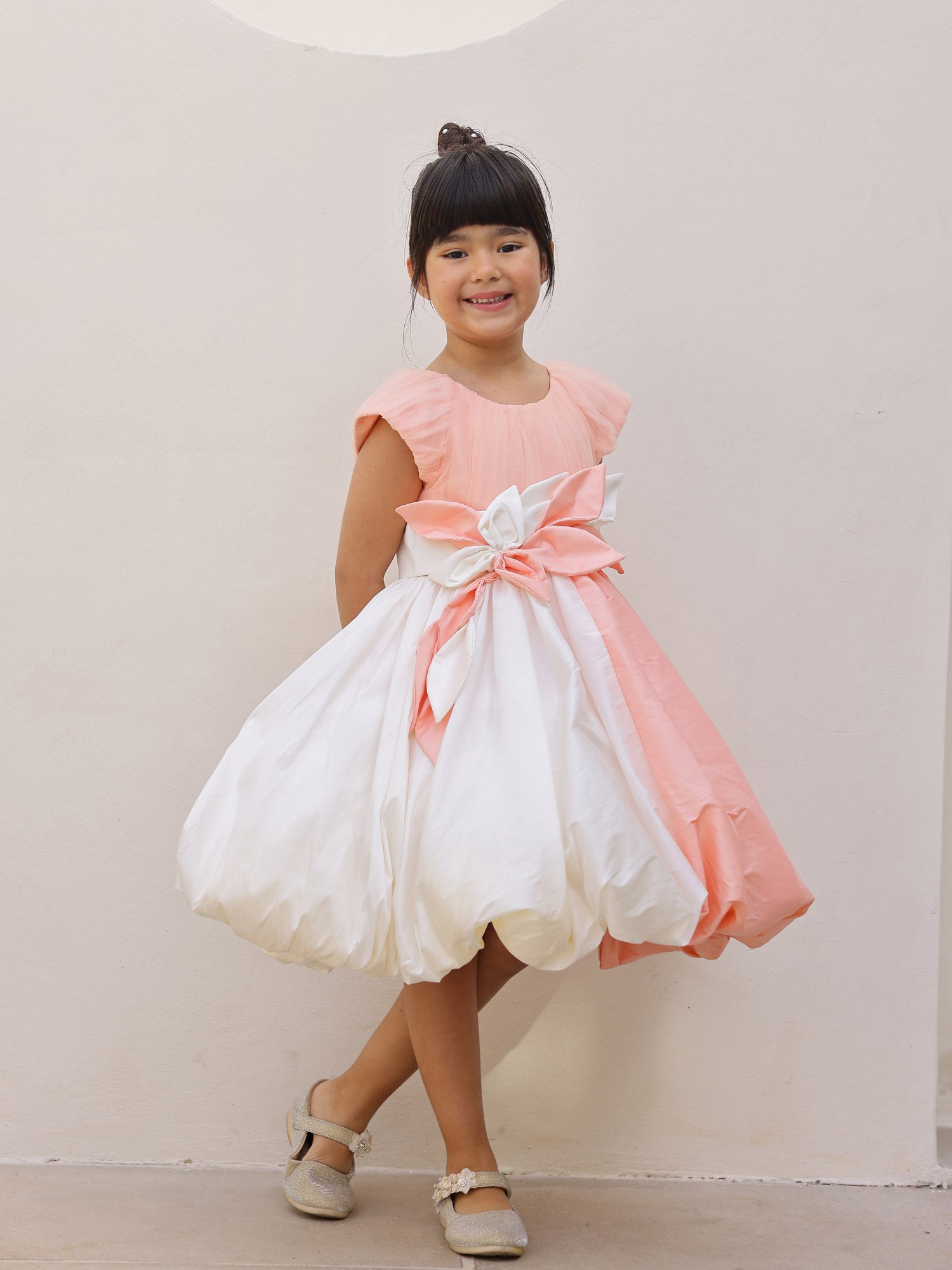 JANYAS CLOSET Peach & White Cotton Candy Dress