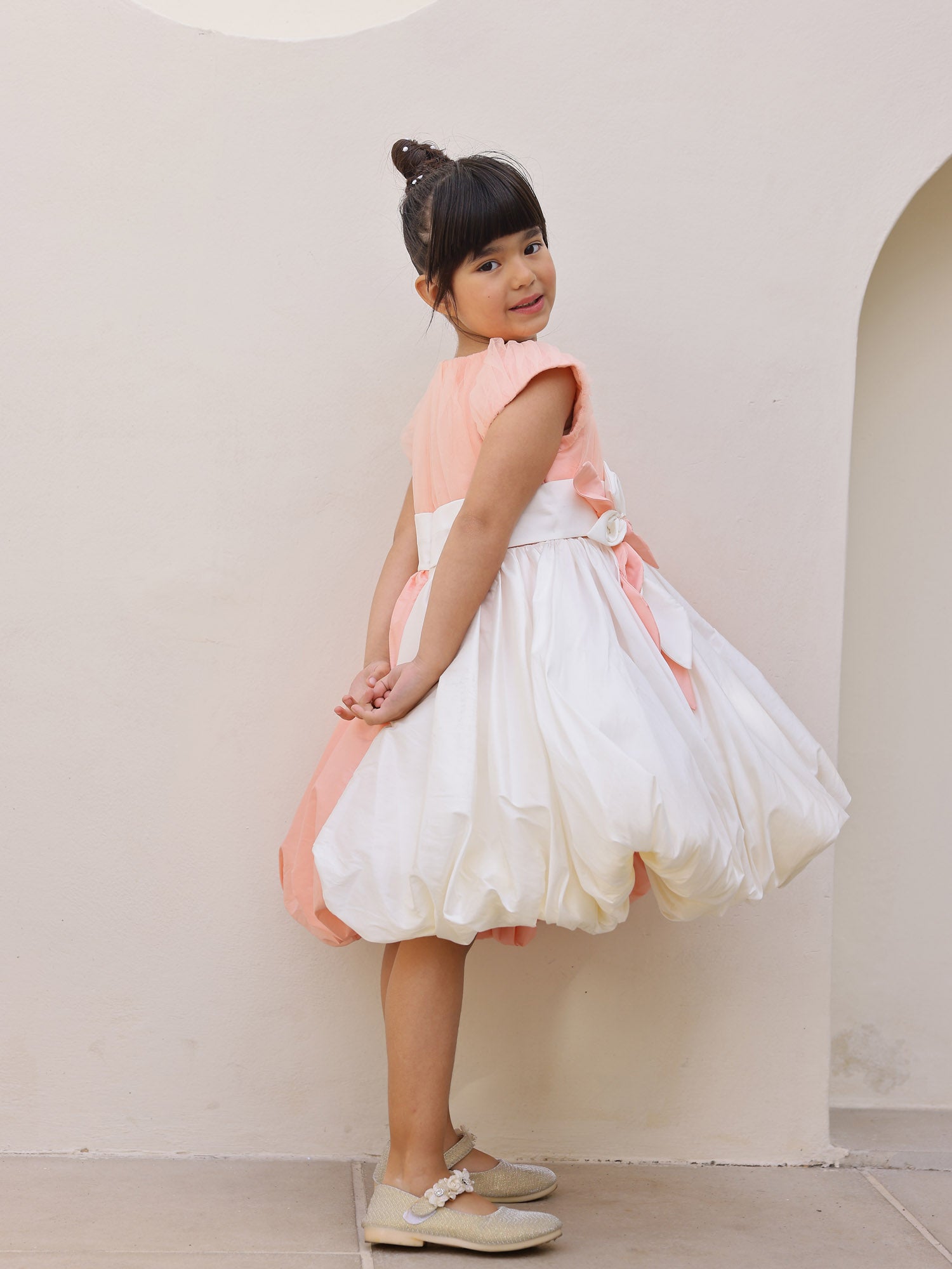 JANYAS CLOSET Peach & White Cotton Candy Dress