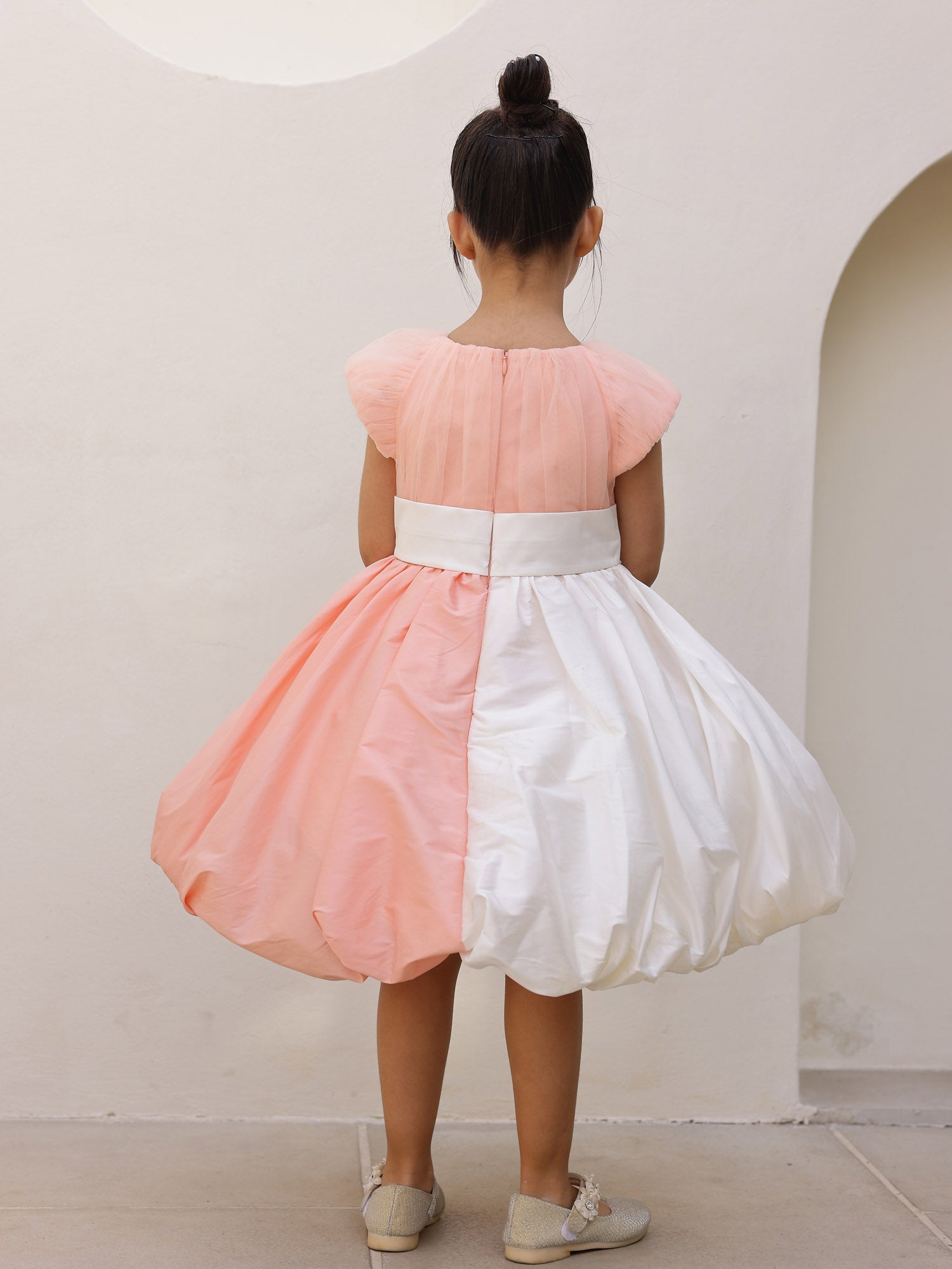 JANYAS CLOSET Peach & White Cotton Candy Dress