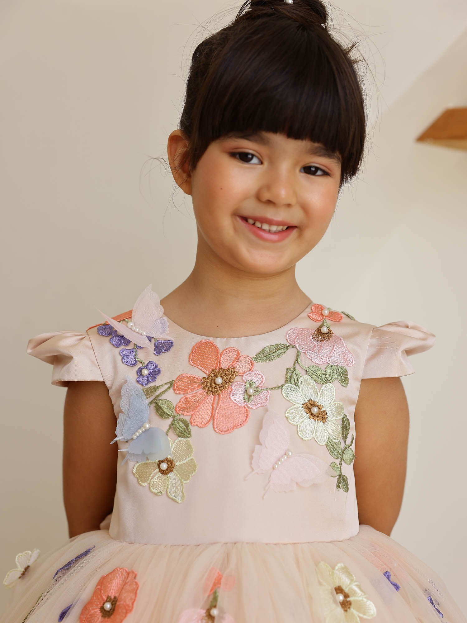 JANYAS CLSOET Peach Symphony Tulle Dress with 3D flowers