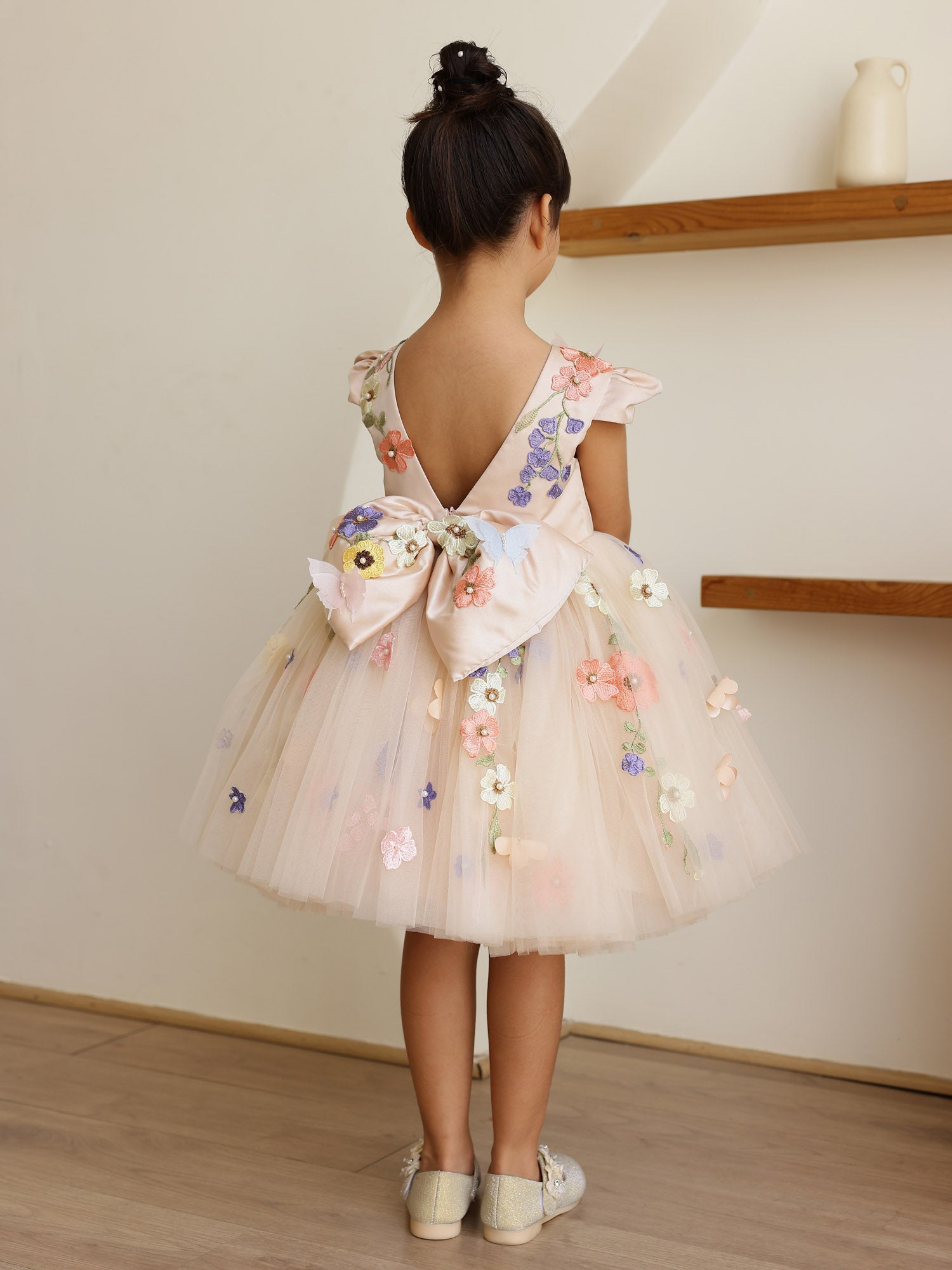 JANYAS CLSOET Peach Symphony Tulle Dress with 3D flowers
