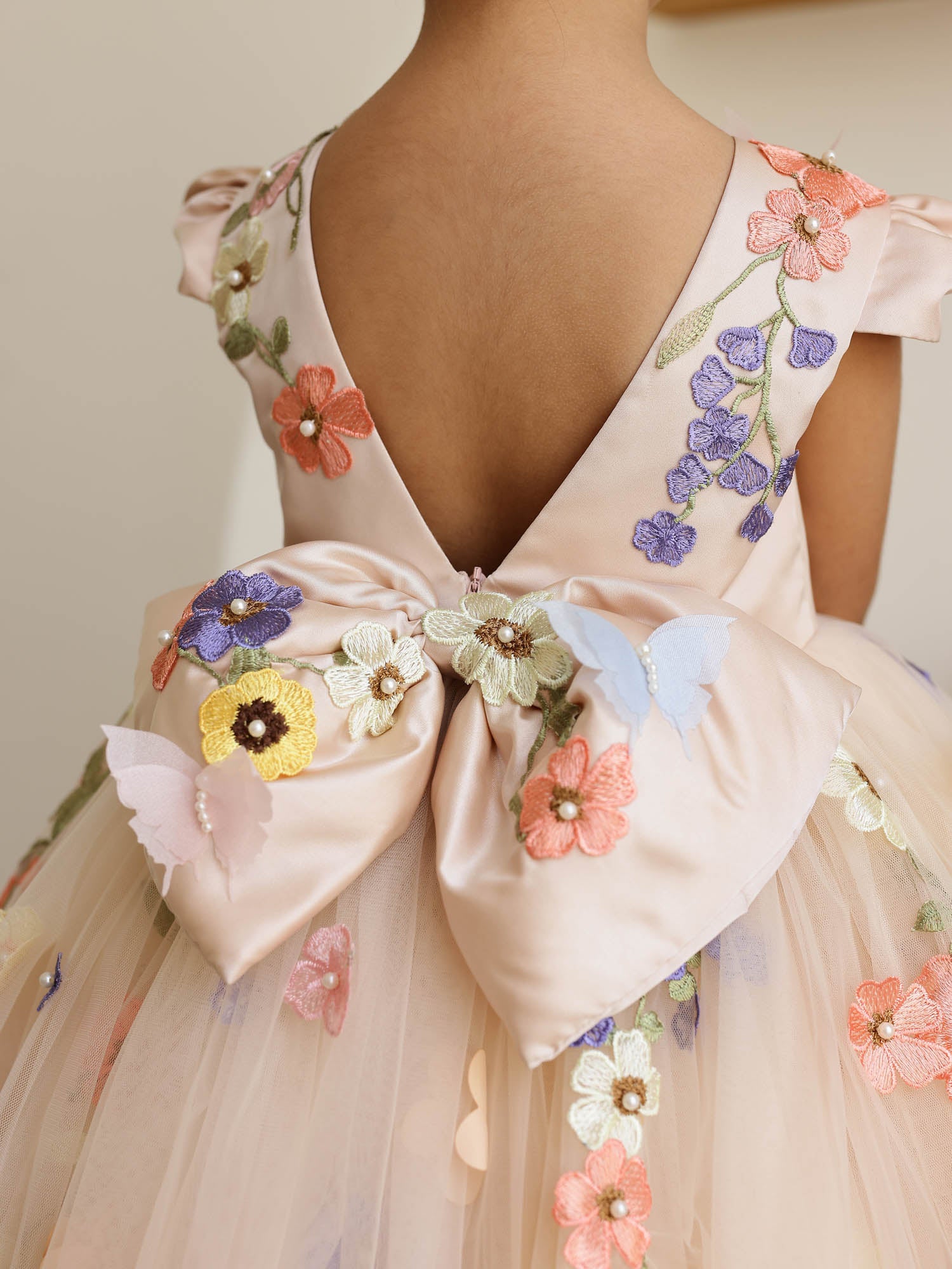 JANYAS CLSOET Peach Symphony Tulle Dress with 3D flowers