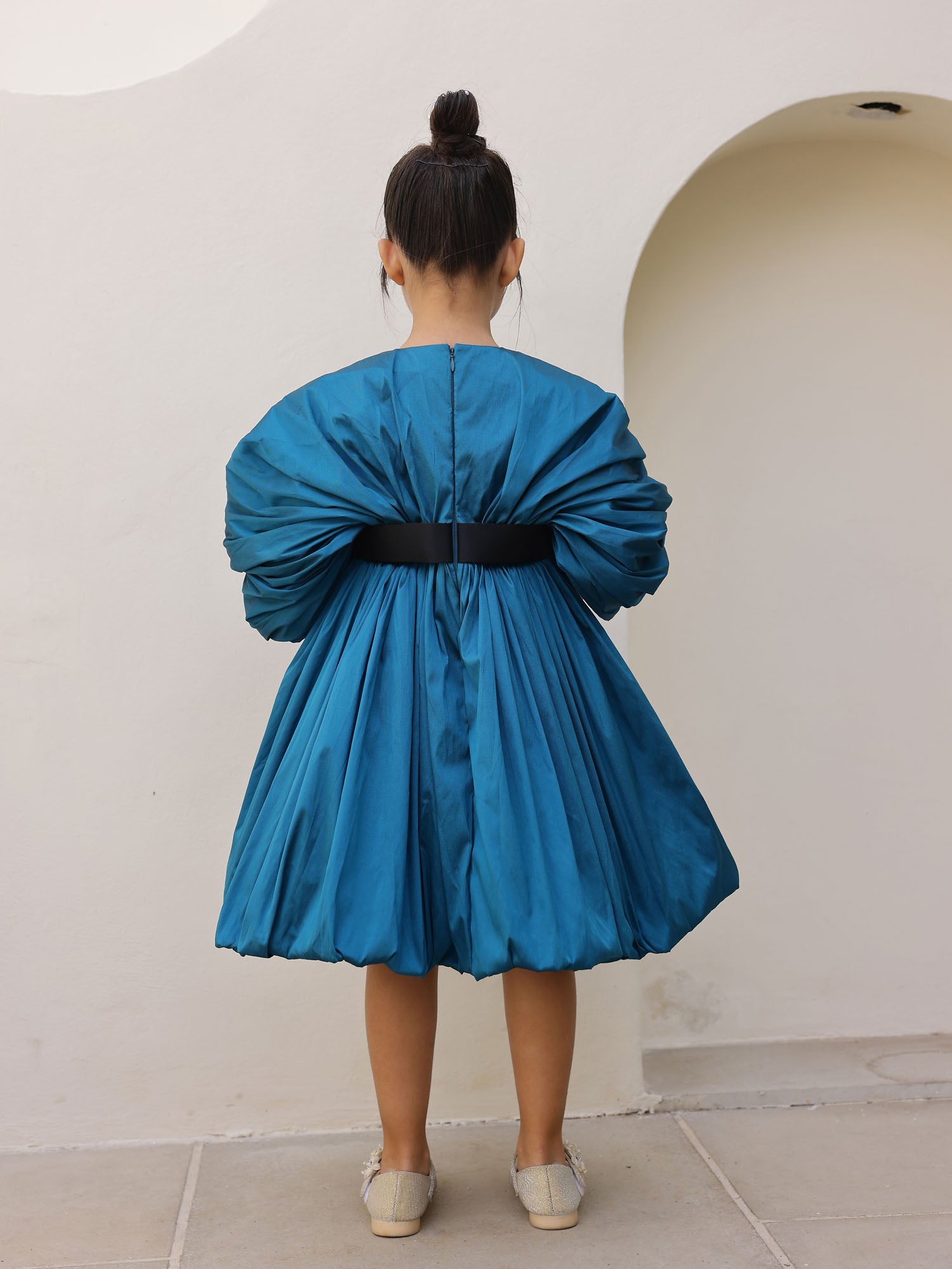 JANYAS CLOSET Teal Blue Jessica Drape Flower Girl Party Dress