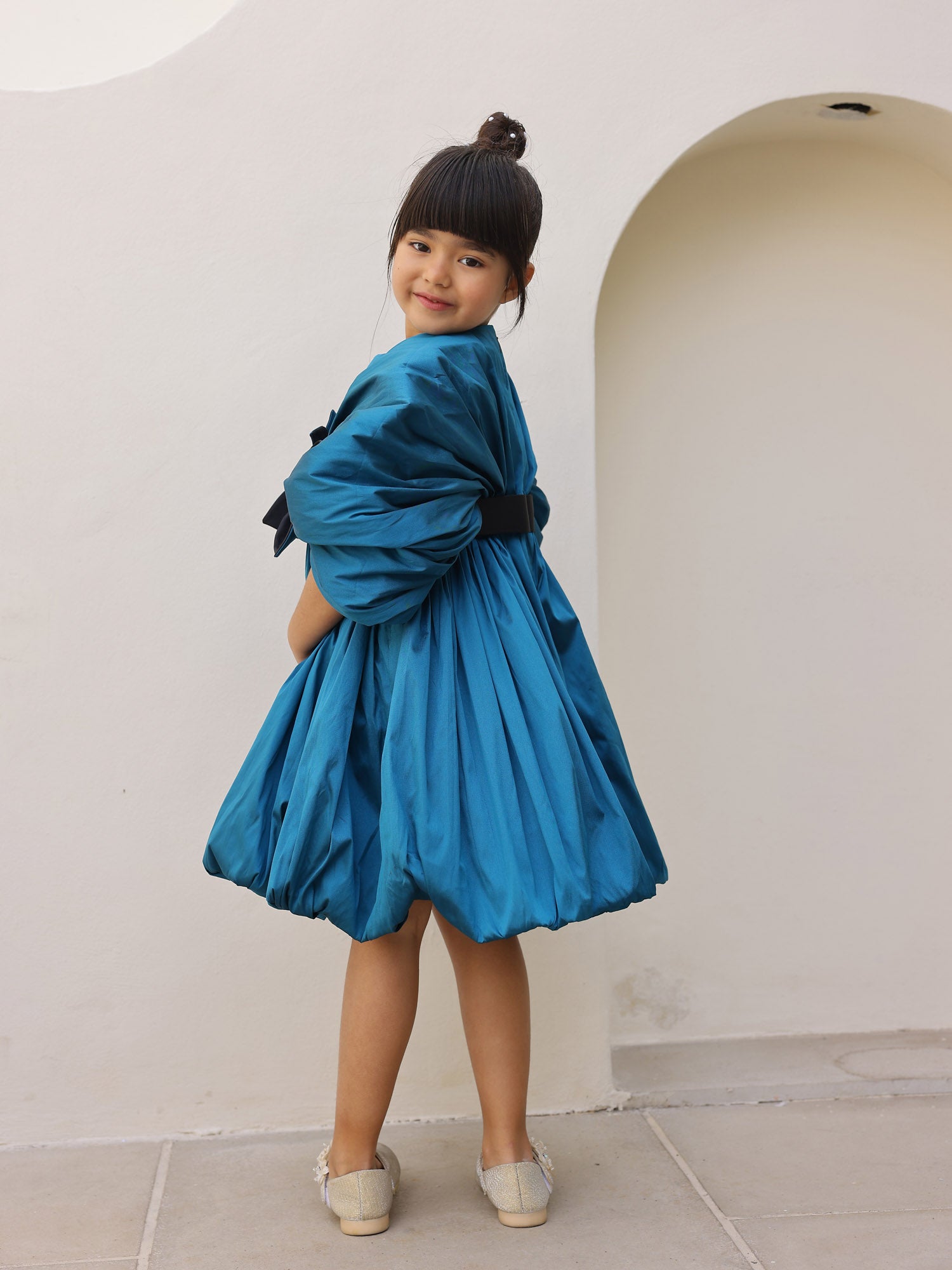 JANYAS CLOSET Teal Blue Jessica Drape Flower Girl Party Dress
