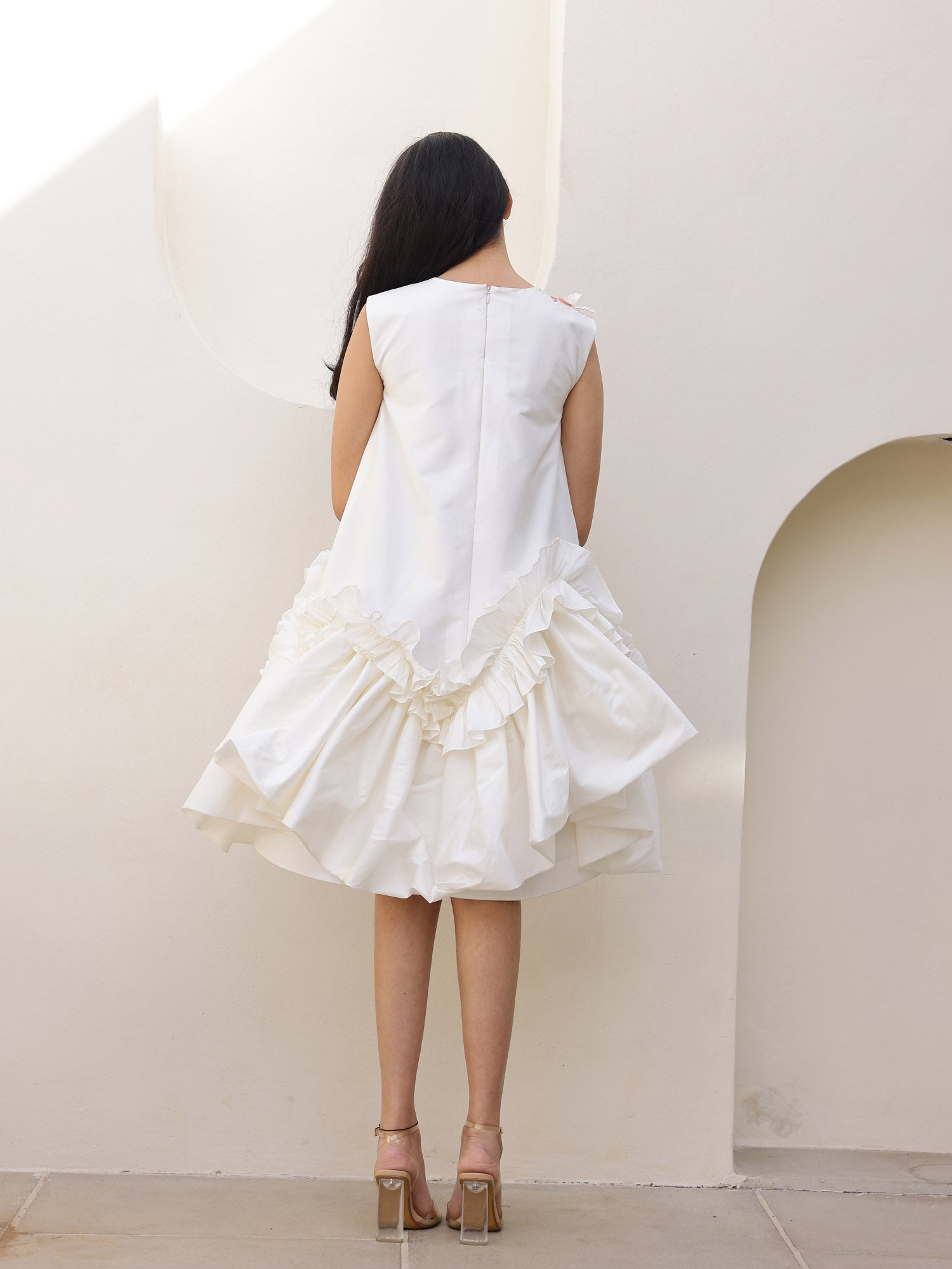 JANYAS CLOSET Butterfly Charm White Taffeta Dress