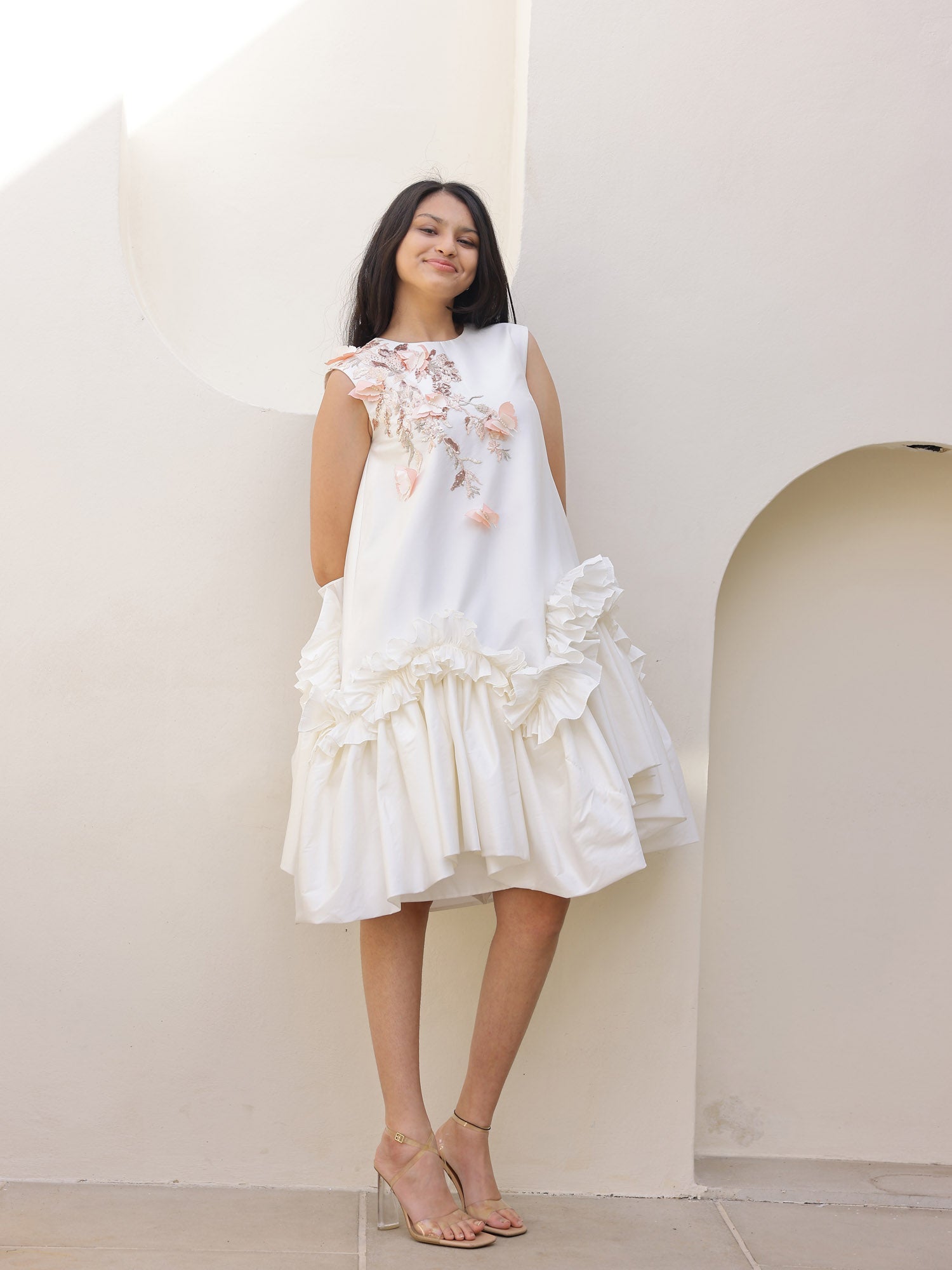 JANYAS CLOSET Butterfly Charm White Taffeta Dress