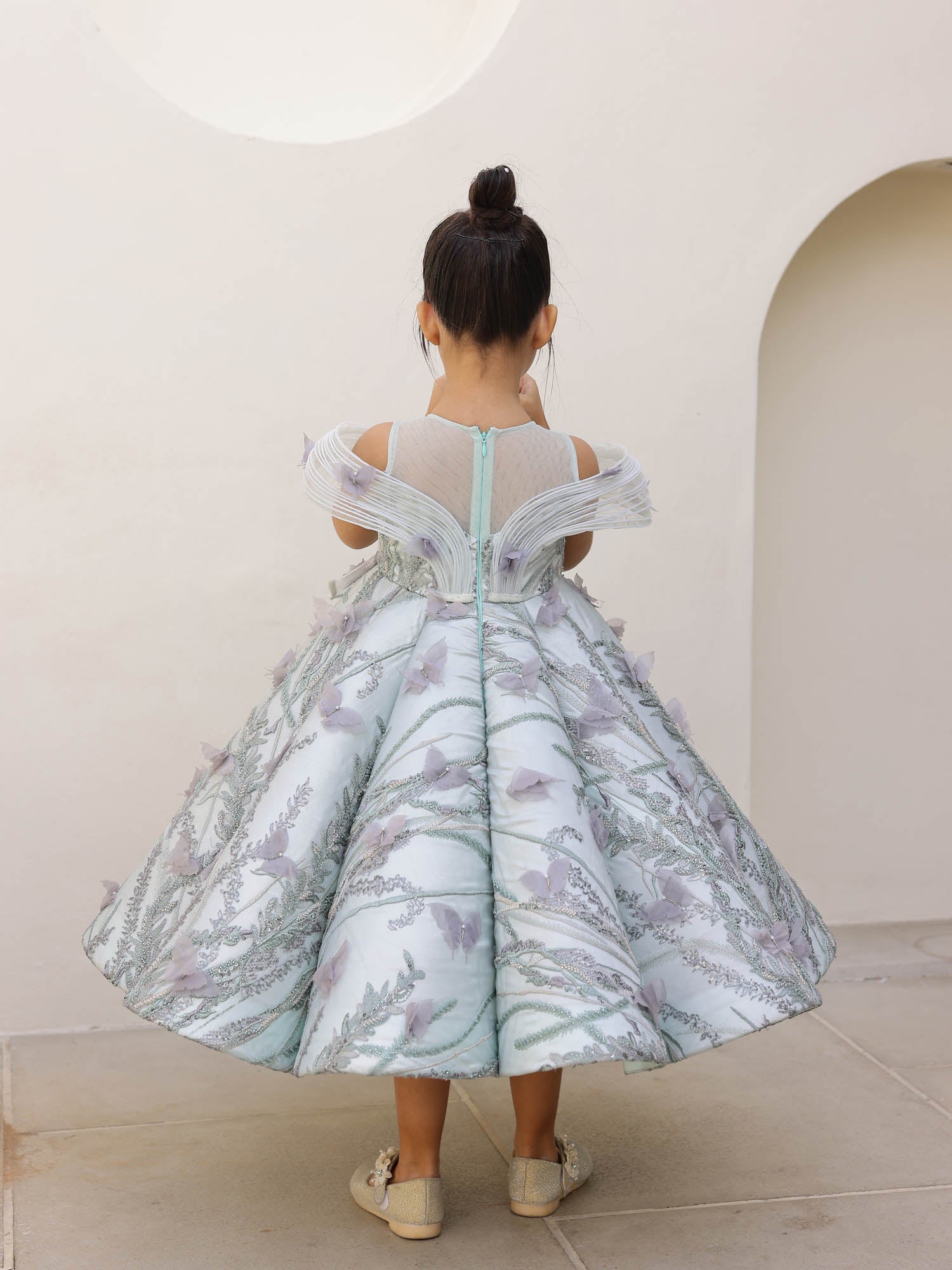 Sample Luxe Green Draped Scallop Gown