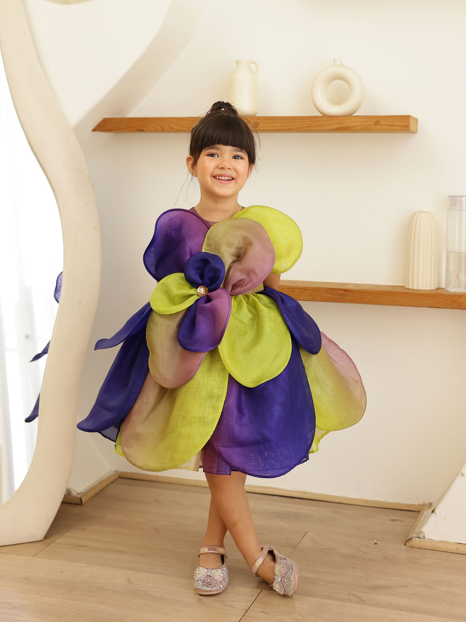 JANYAS CLOSET Multicolor 3D Petal Bloom Organza Dress