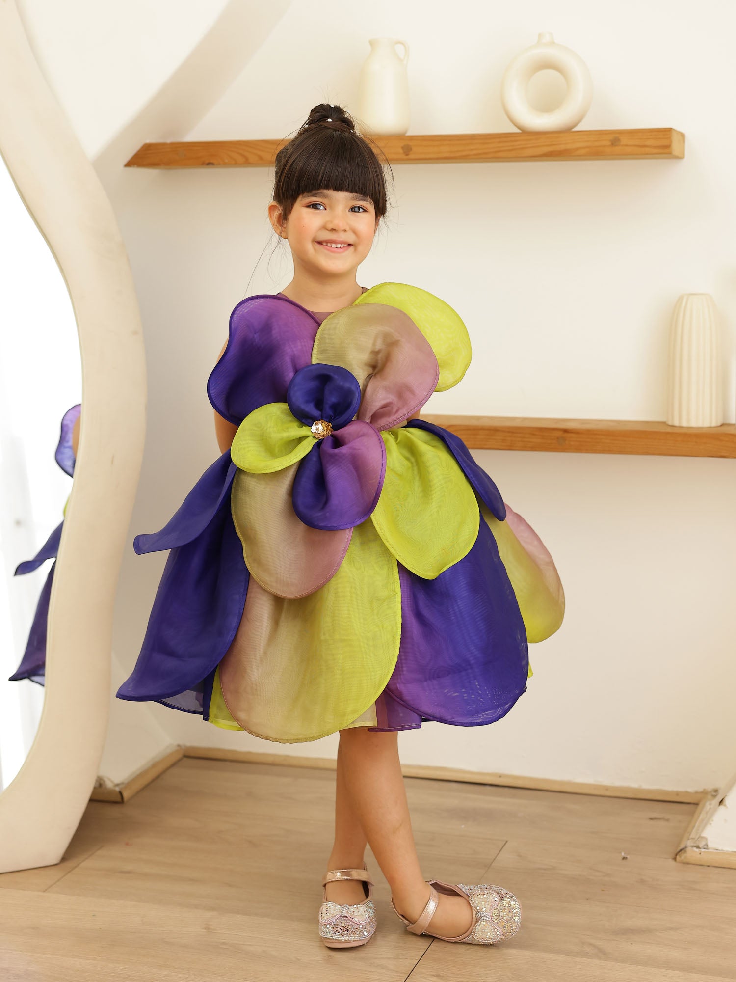JANYAS CLOSET Multicolor 3D Petal Bloom Organza Dress