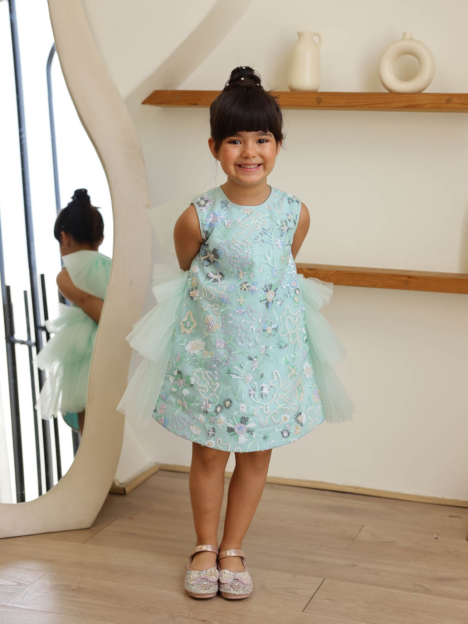 JANYAS CLOSET Ocean Glow Aqua Green Party Dress