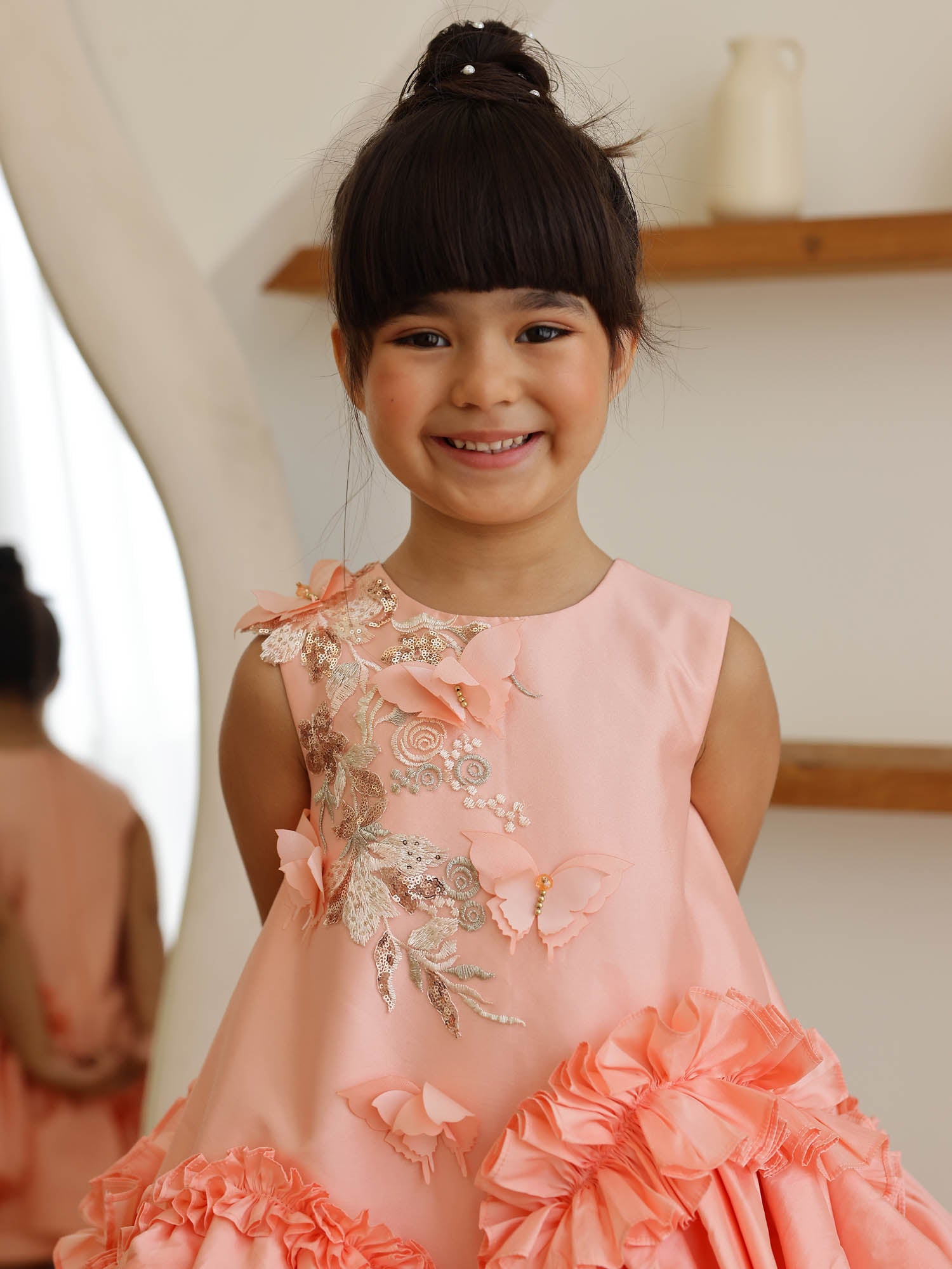 JANYAS CLOSET Butterfly Charm Peach Taffeta Dress