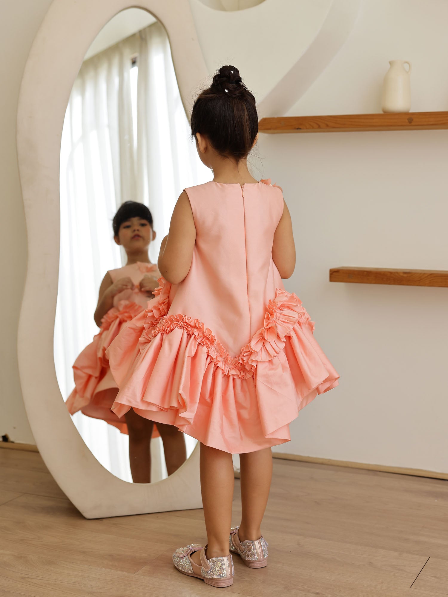 JANYAS CLOSET Butterfly Charm Peach Taffeta Dress