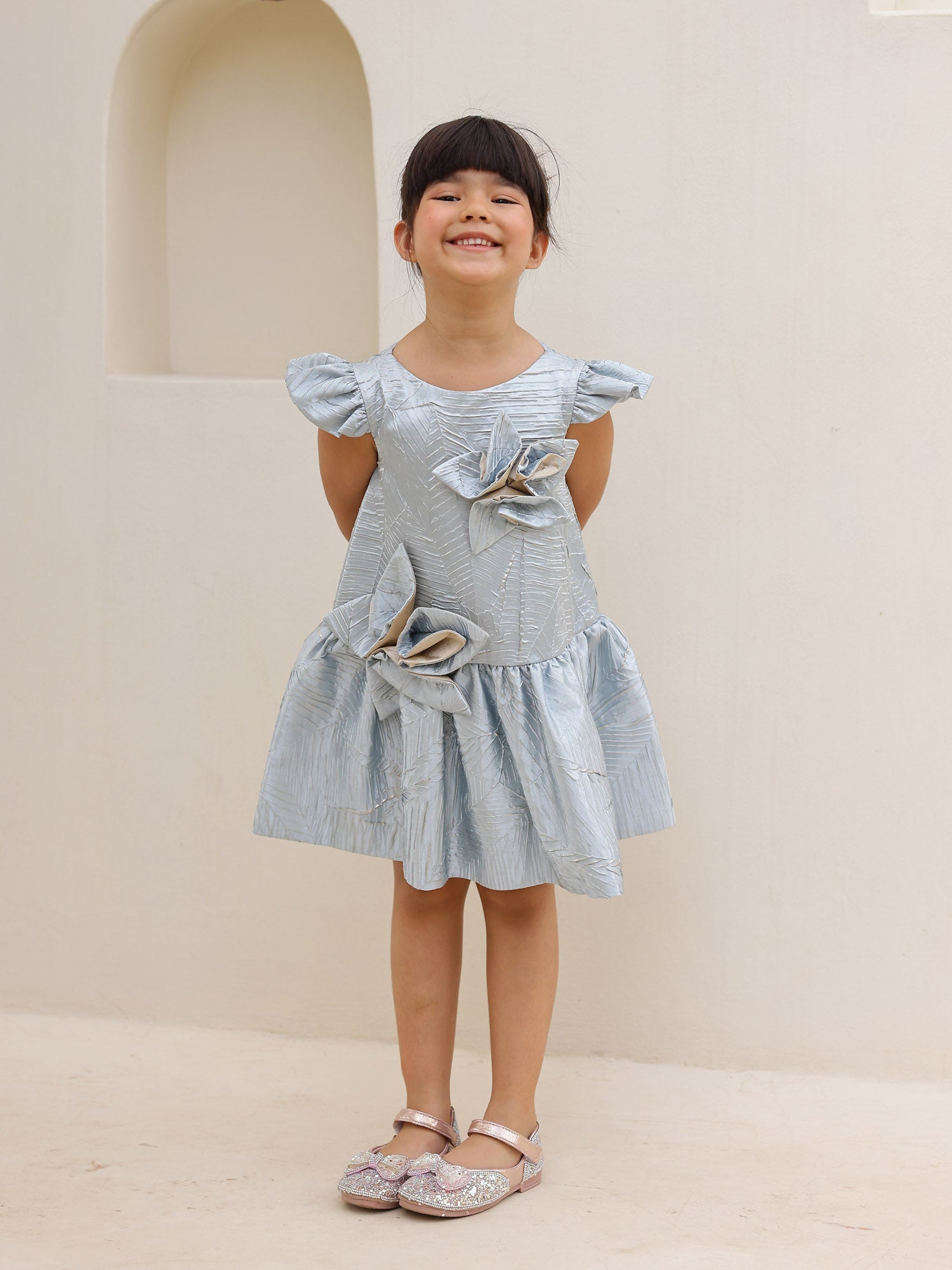 JANYAS CLOSET Luna Bloom Metallic Party Dress