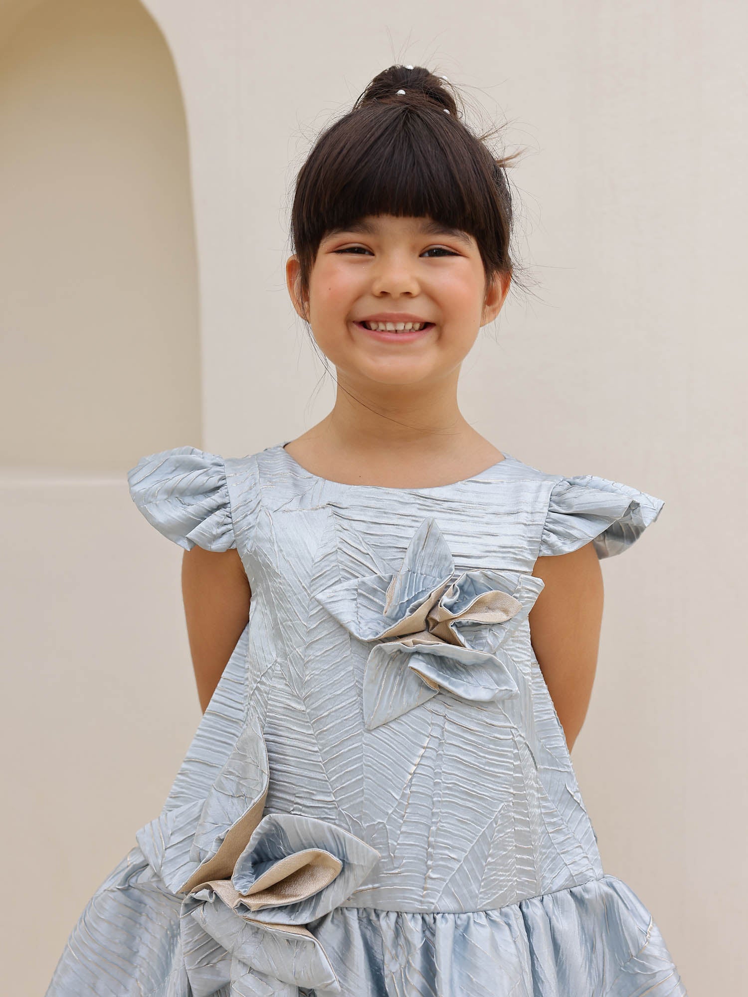 JANYAS CLOSET Luna Bloom Metallic Party Dress
