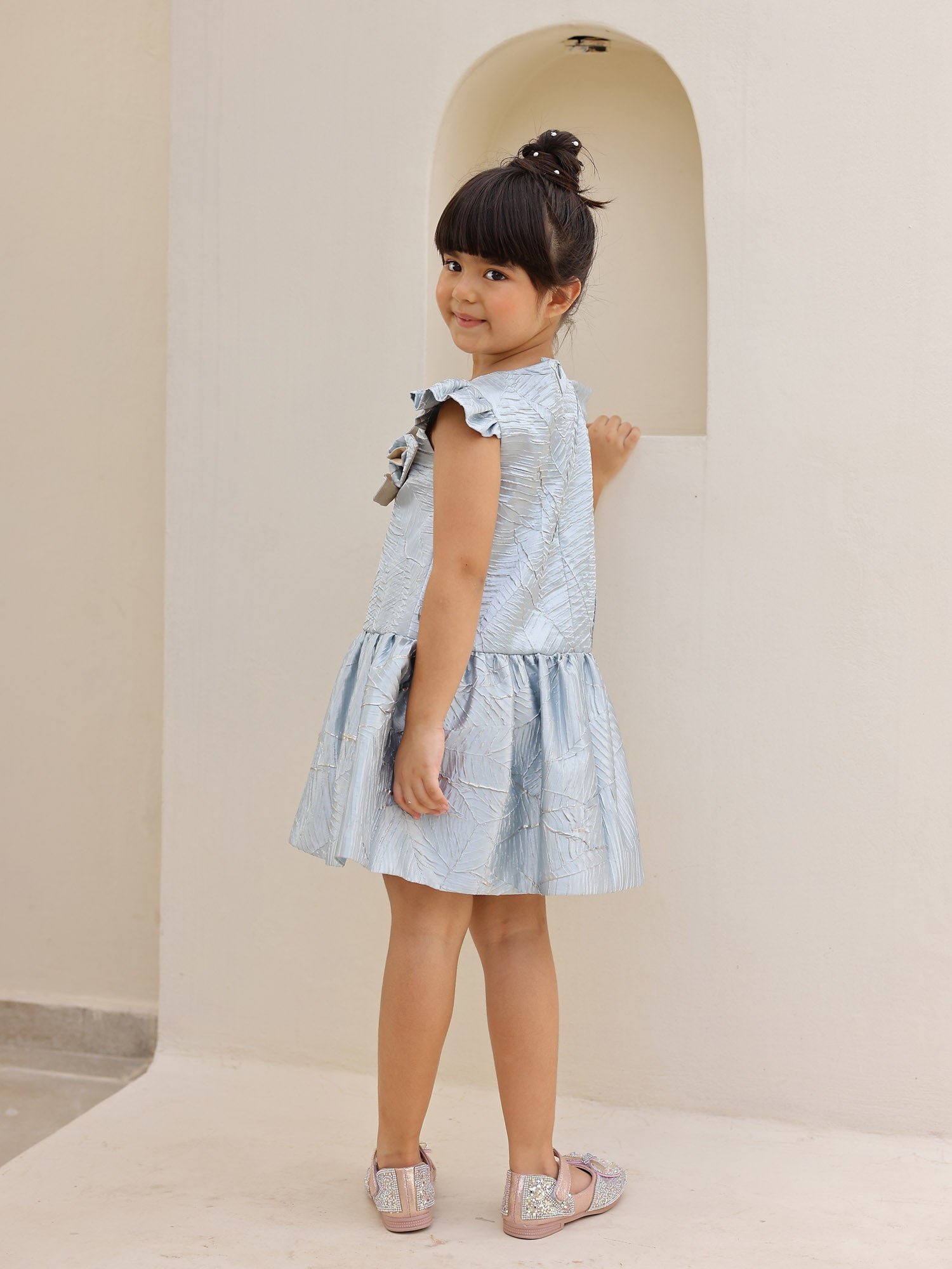 JANYAS CLOSET Luna Bloom Metallic Party Dress