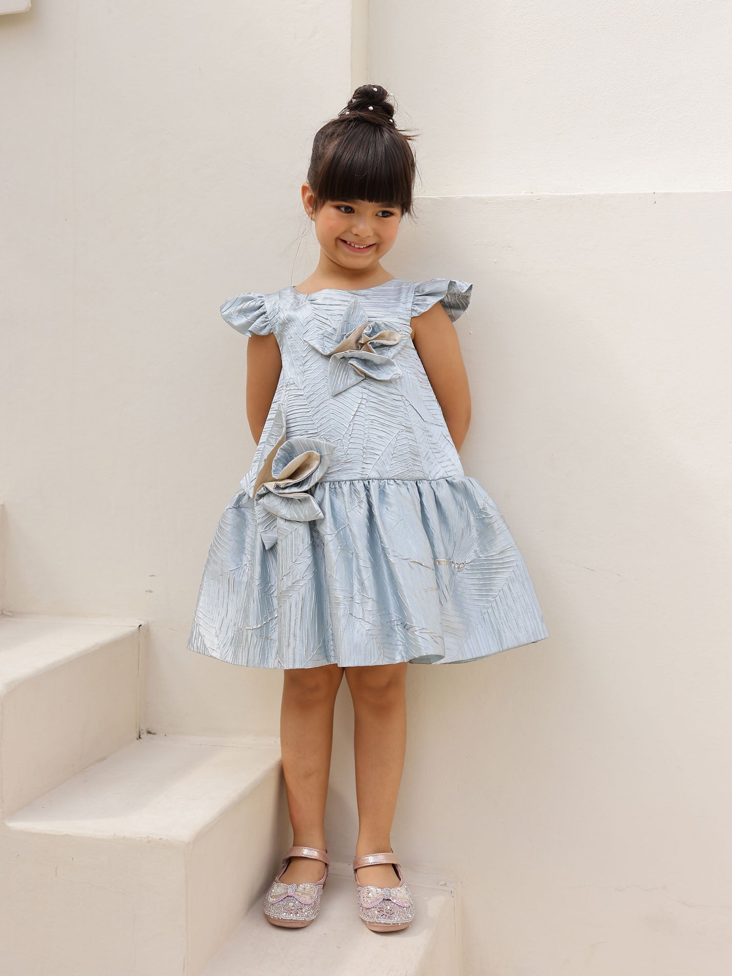 JANYAS CLOSET Luna Bloom Metallic Party Dress