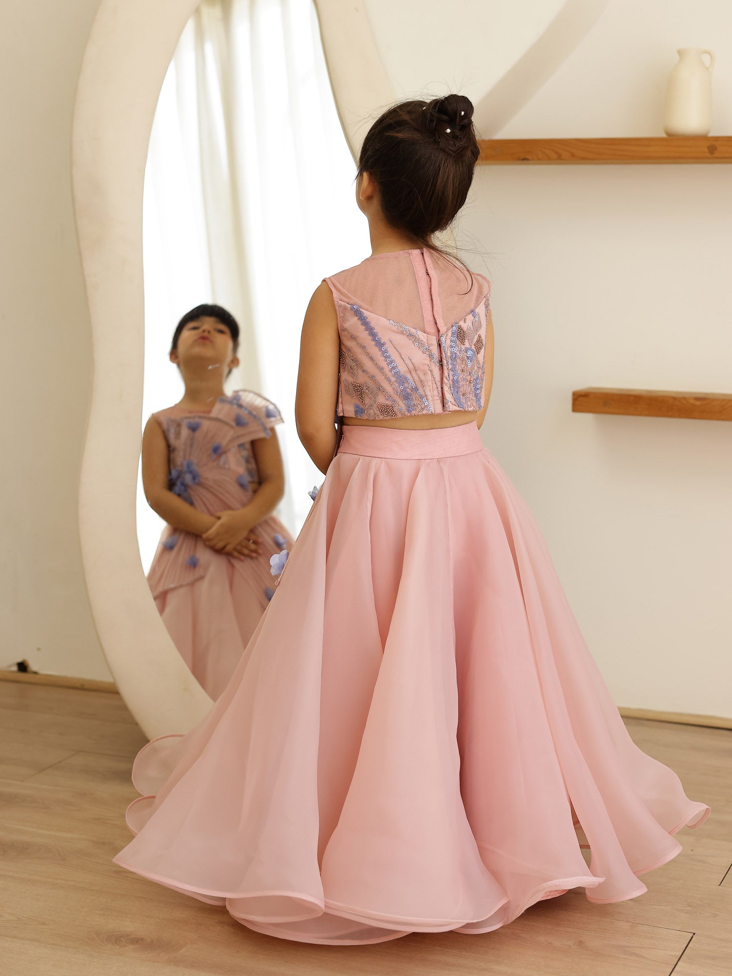 JANYAS CLOSET Stylish Mauve 3D Floral Lehenga with Draped Dupatta