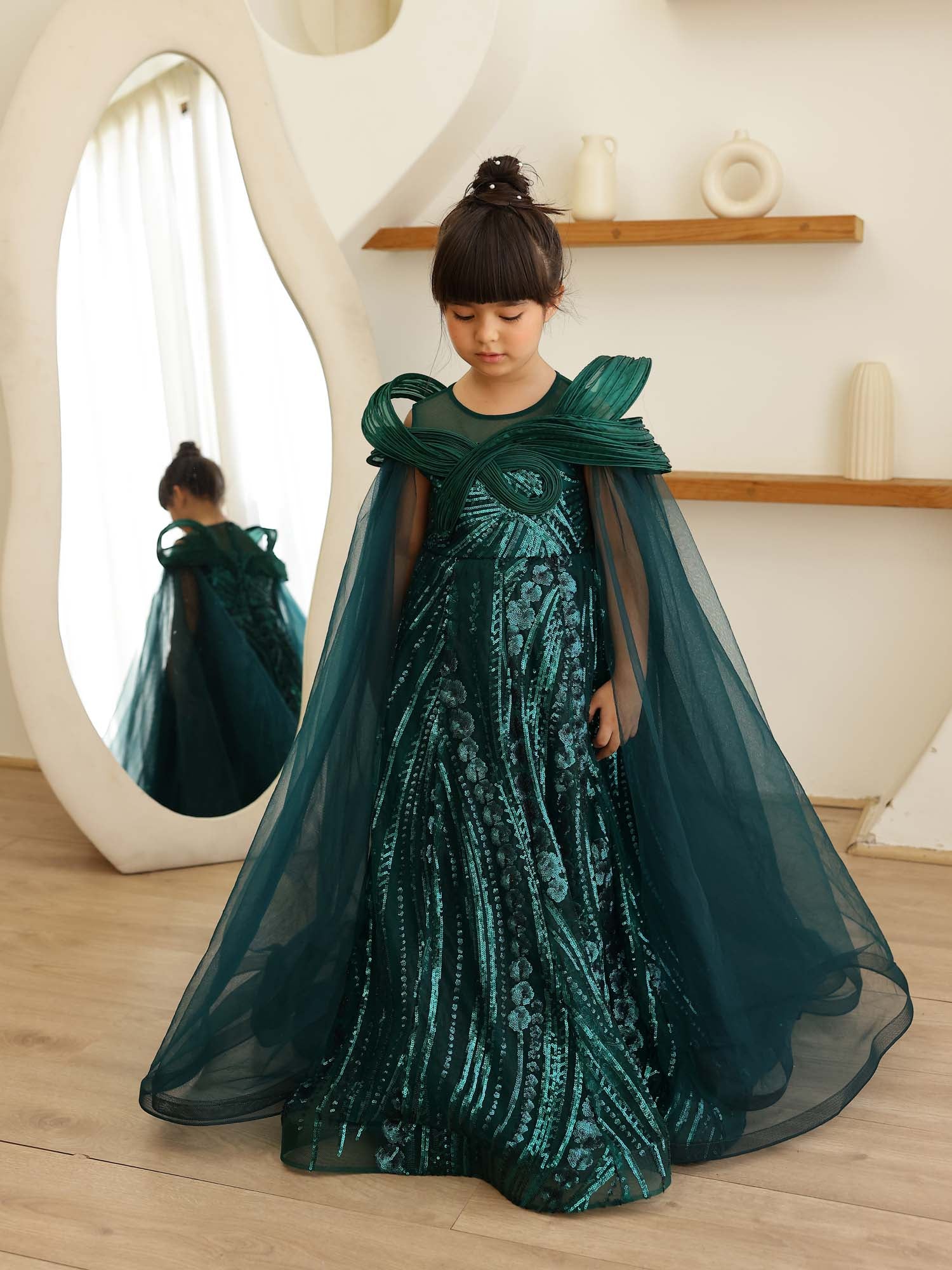 JANYAS CLOSET Mystic Green Sequin Embroidered Gown