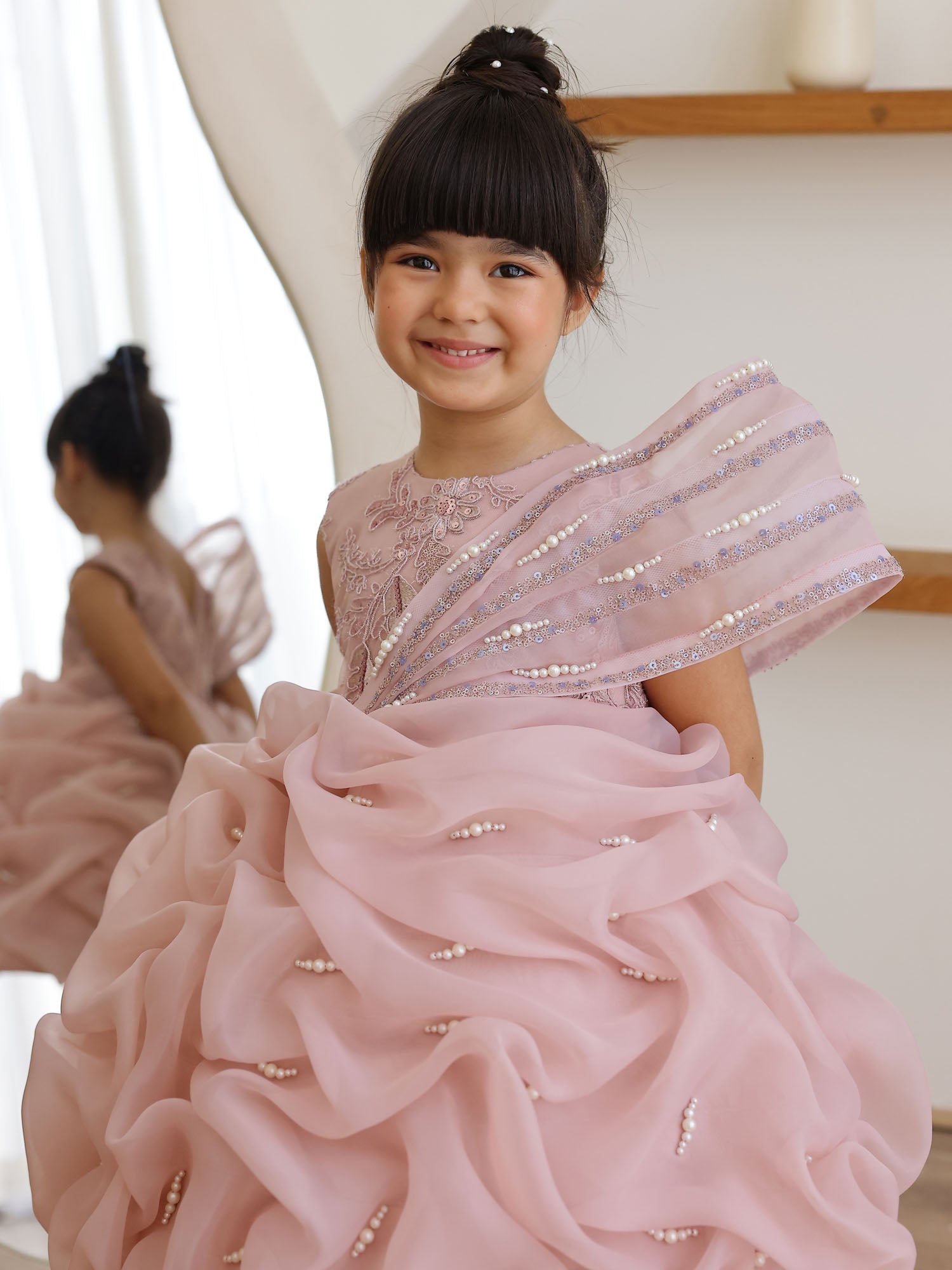 JANYAS CLOSET Krista Pearl Drape Mauve Pink Dress