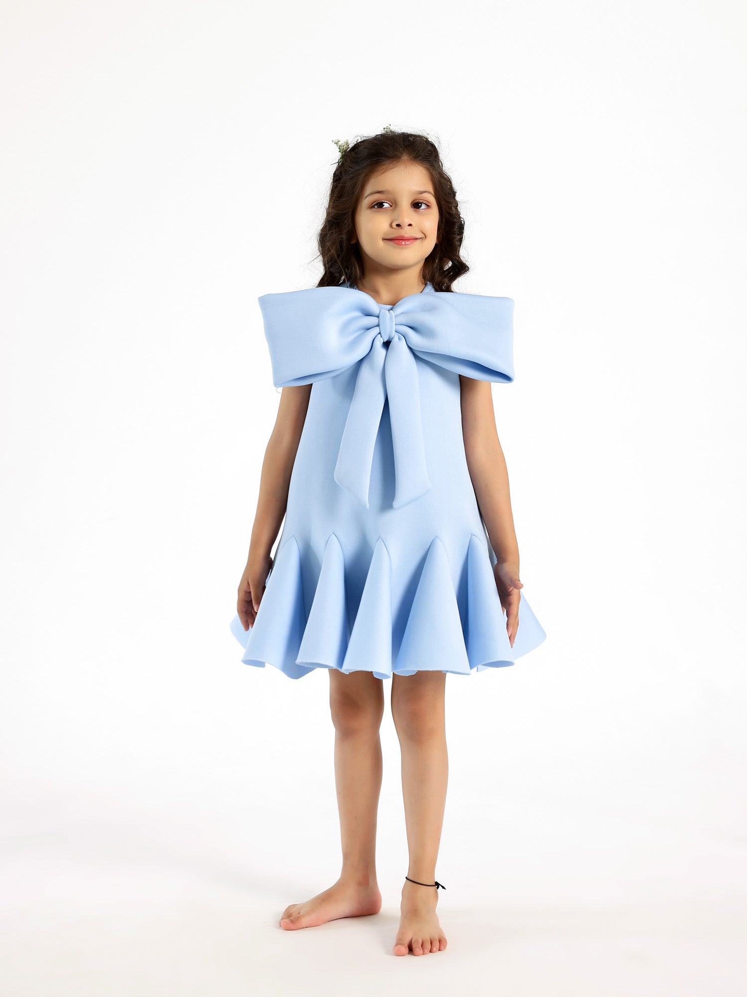 Sample JANYAS CLOSET Blue Neoprene Fish Cut Bow Dress
