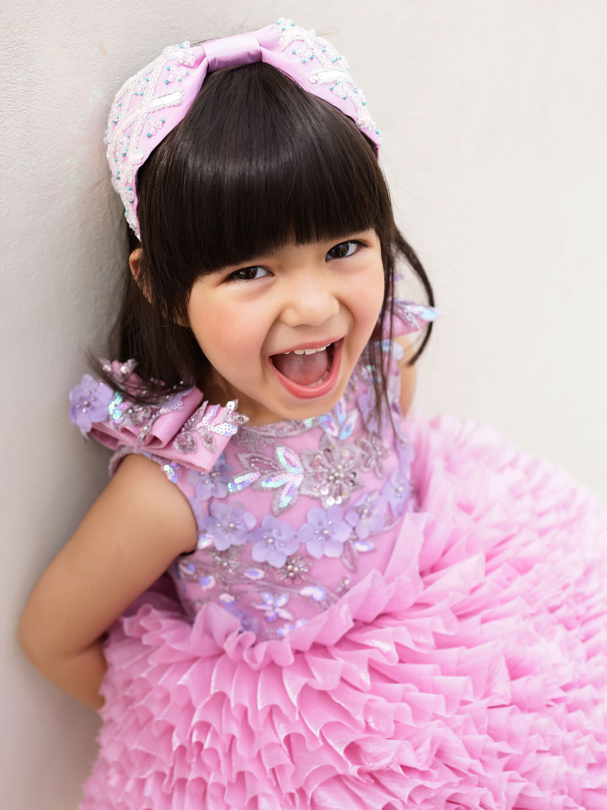 JANYAS CLOSET Mauve Muse Bow & Frill Dress