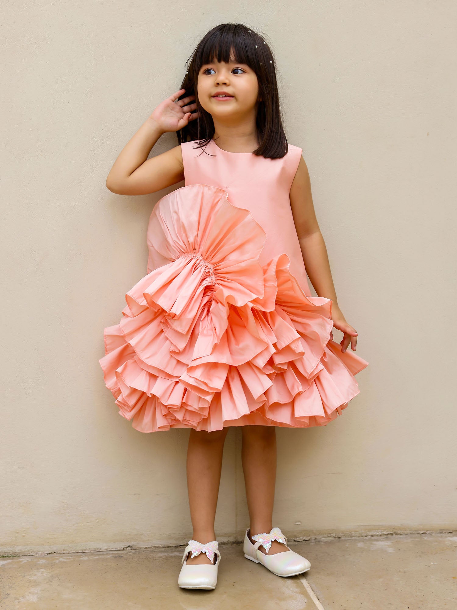 JANYAS CLOSET PEACH RUFFLED TAFETTA DREAM DRESS