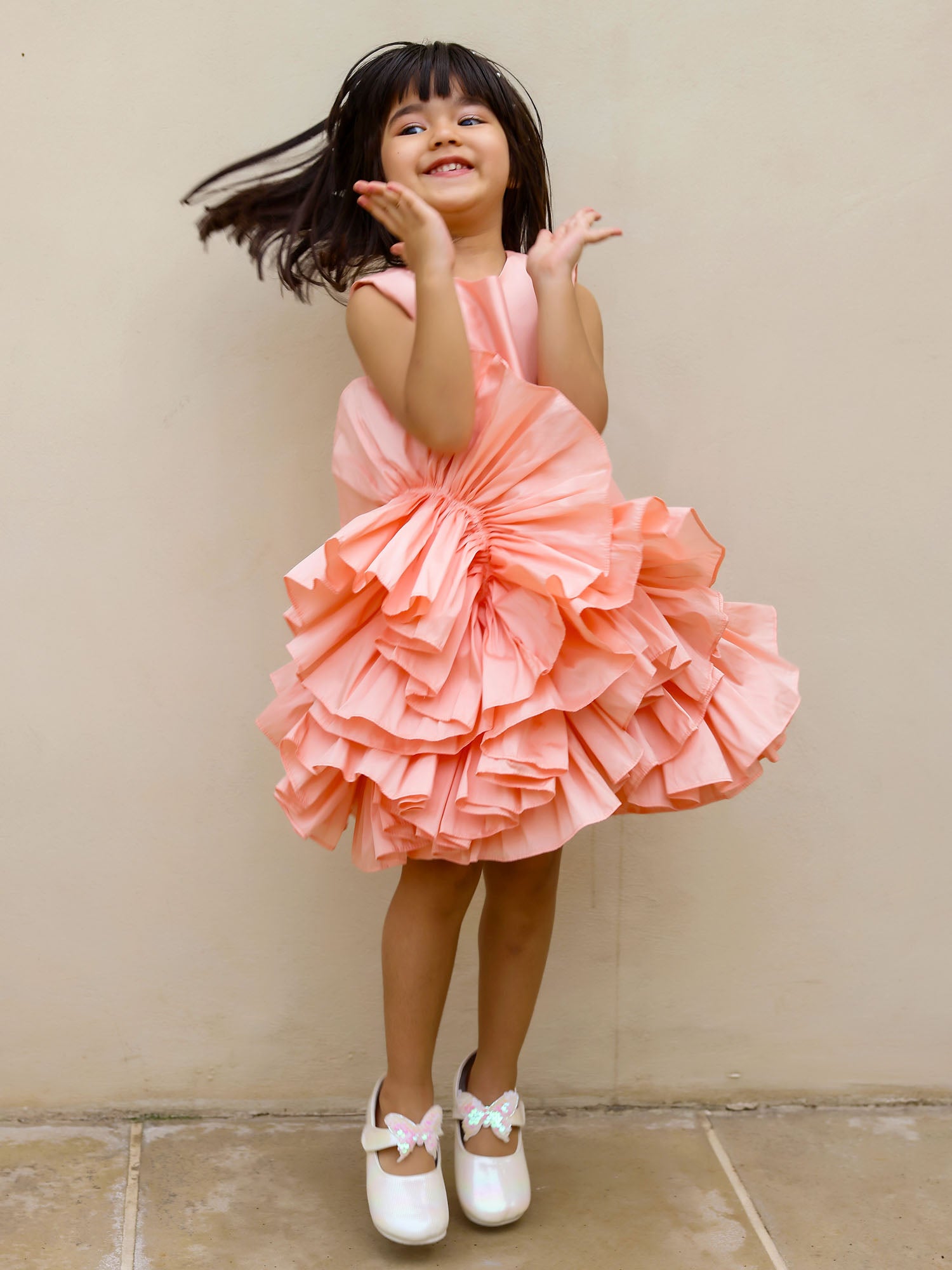 JANYAS CLOSET PEACH RUFFLED TAFETTA DREAM DRESS