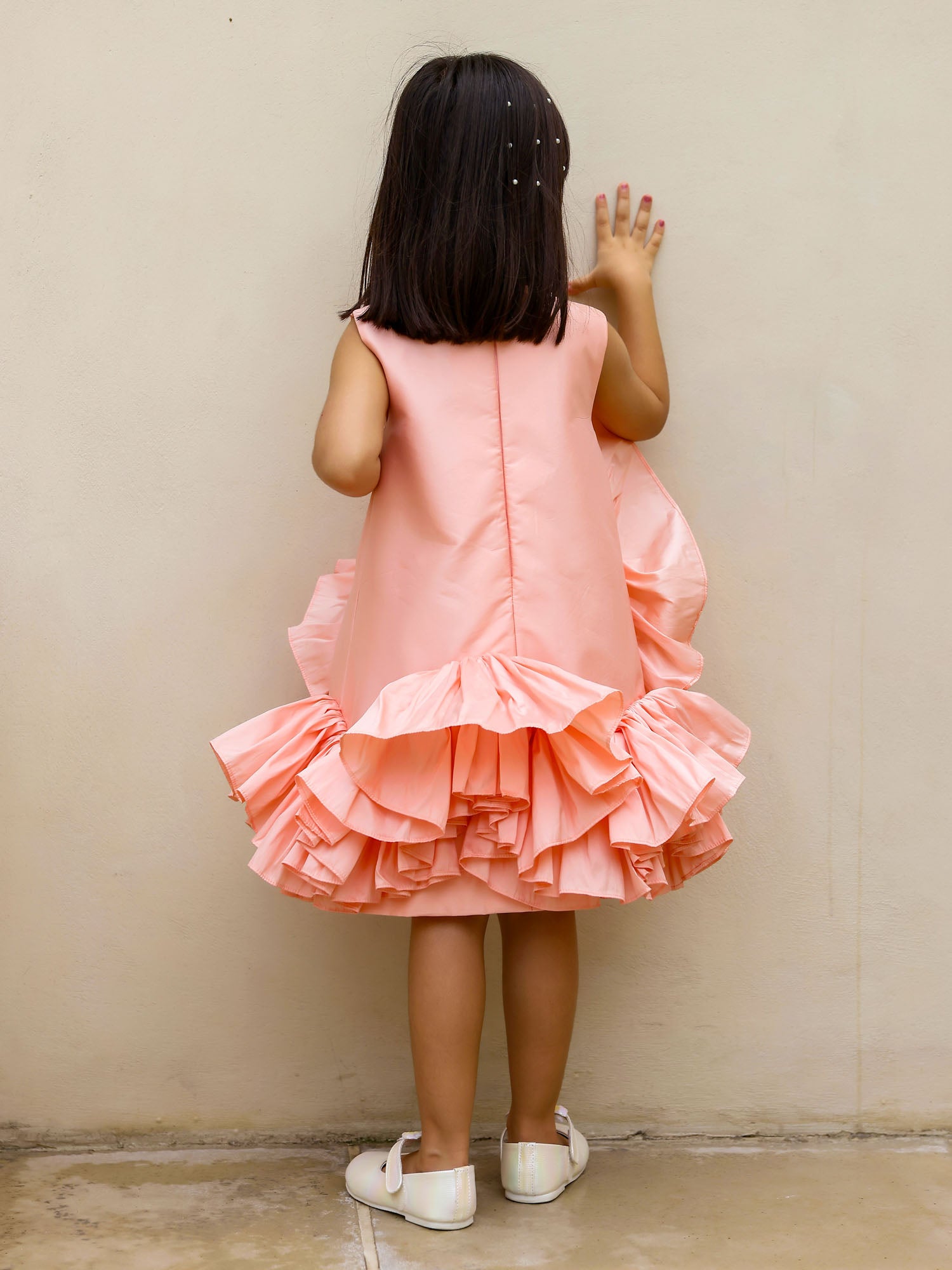 JANYAS CLOSET PEACH RUFFLED TAFETTA DREAM DRESS