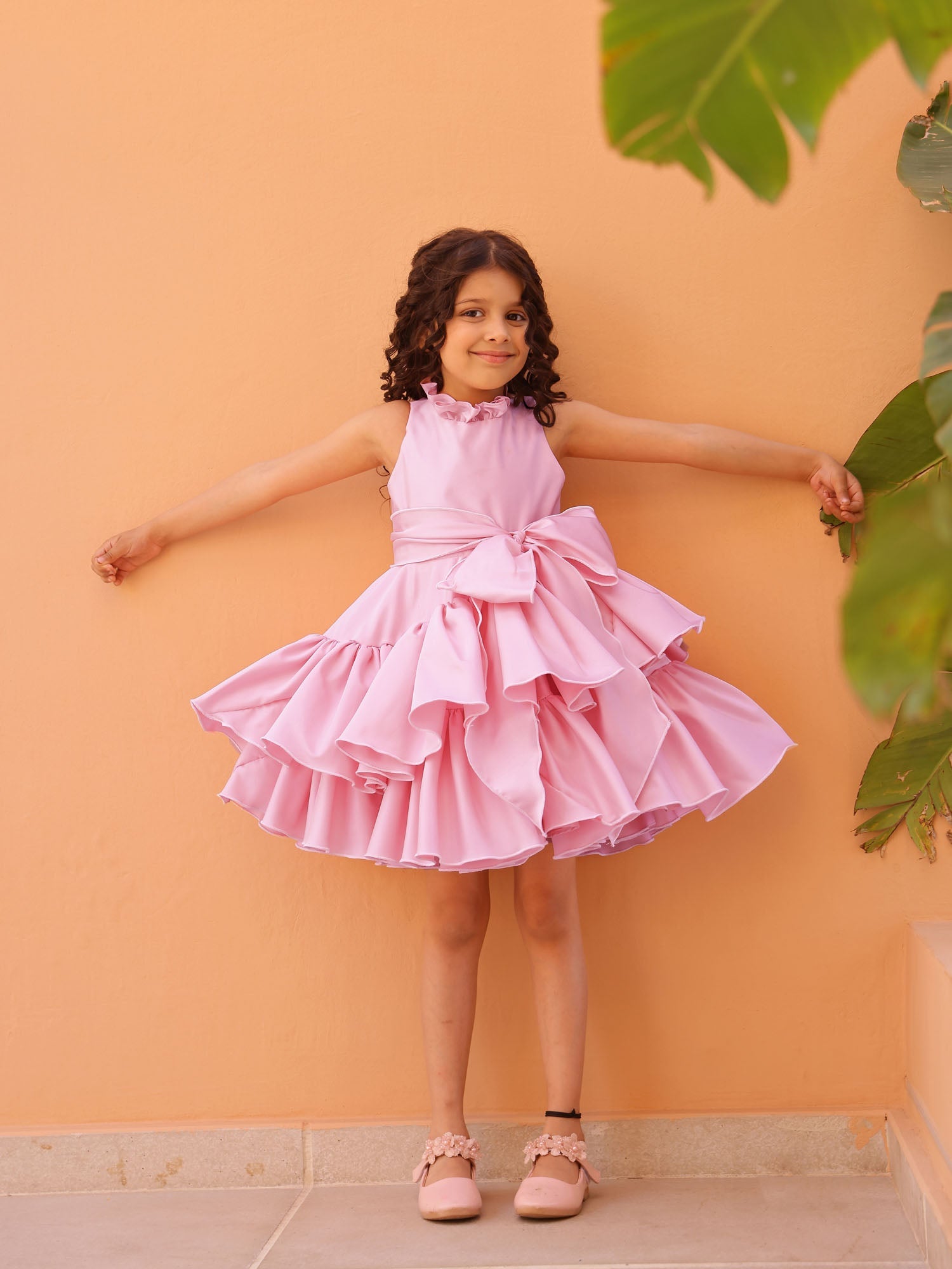 JANYAS CLOSET Blush Pink Belle Satin Ruffle Party Dress